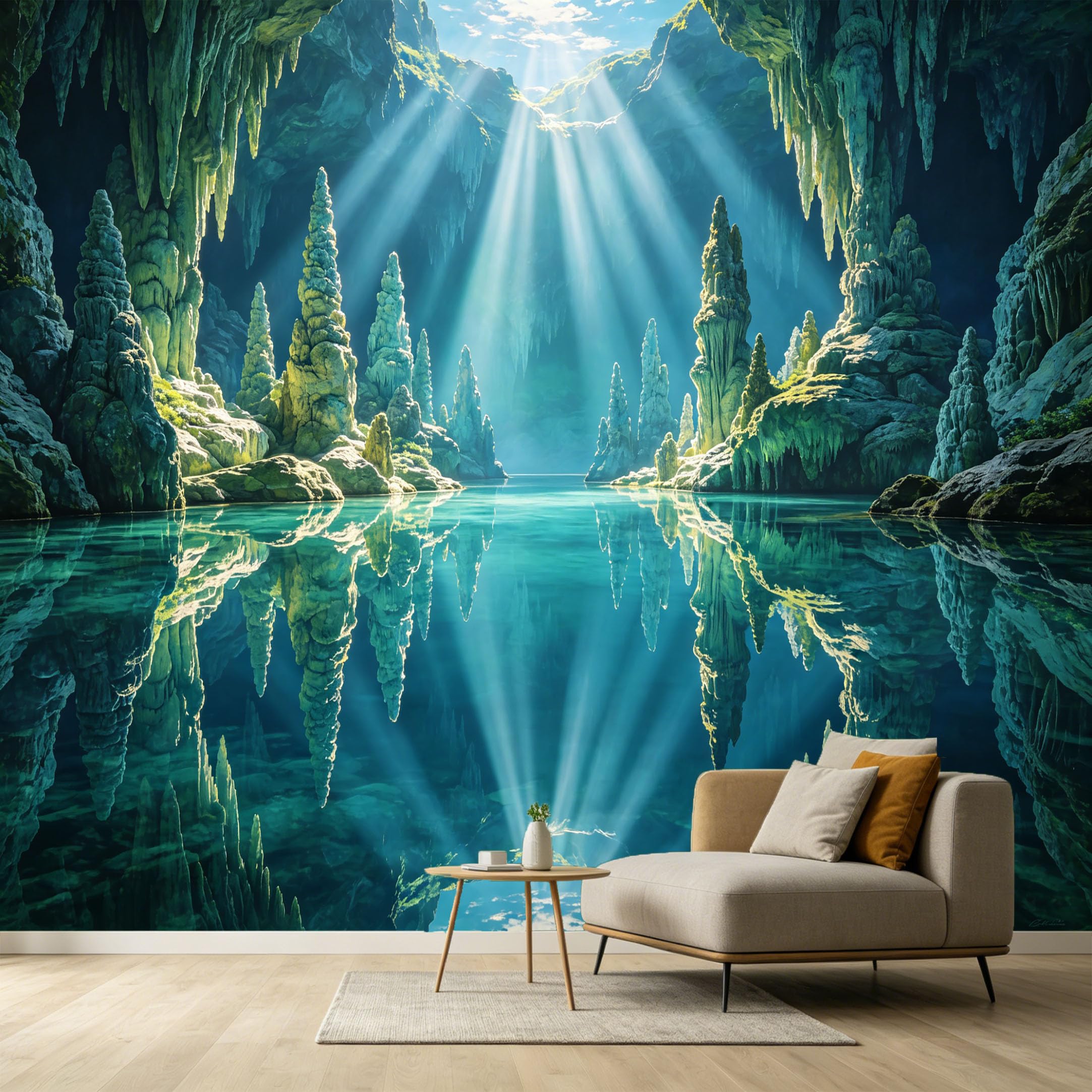 Custom Size Wall Murals Subterranean Cave Landscape 3D Trompe L'Oeil Stalactite Water Reflection SelfAdhesive Wall Fabric Removable Large Wallpaper for Photo Living Room