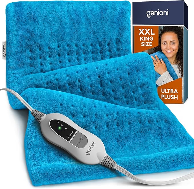 GENIANI XL Electric Heating Pad for Back Pain & Cramps Relief, Electric Throw, Birthday Christmas Gifts for Women, Men Auto Shut Off, Machine Washable, Heat Pad for Neck & Shoulder (Aqua Blue)