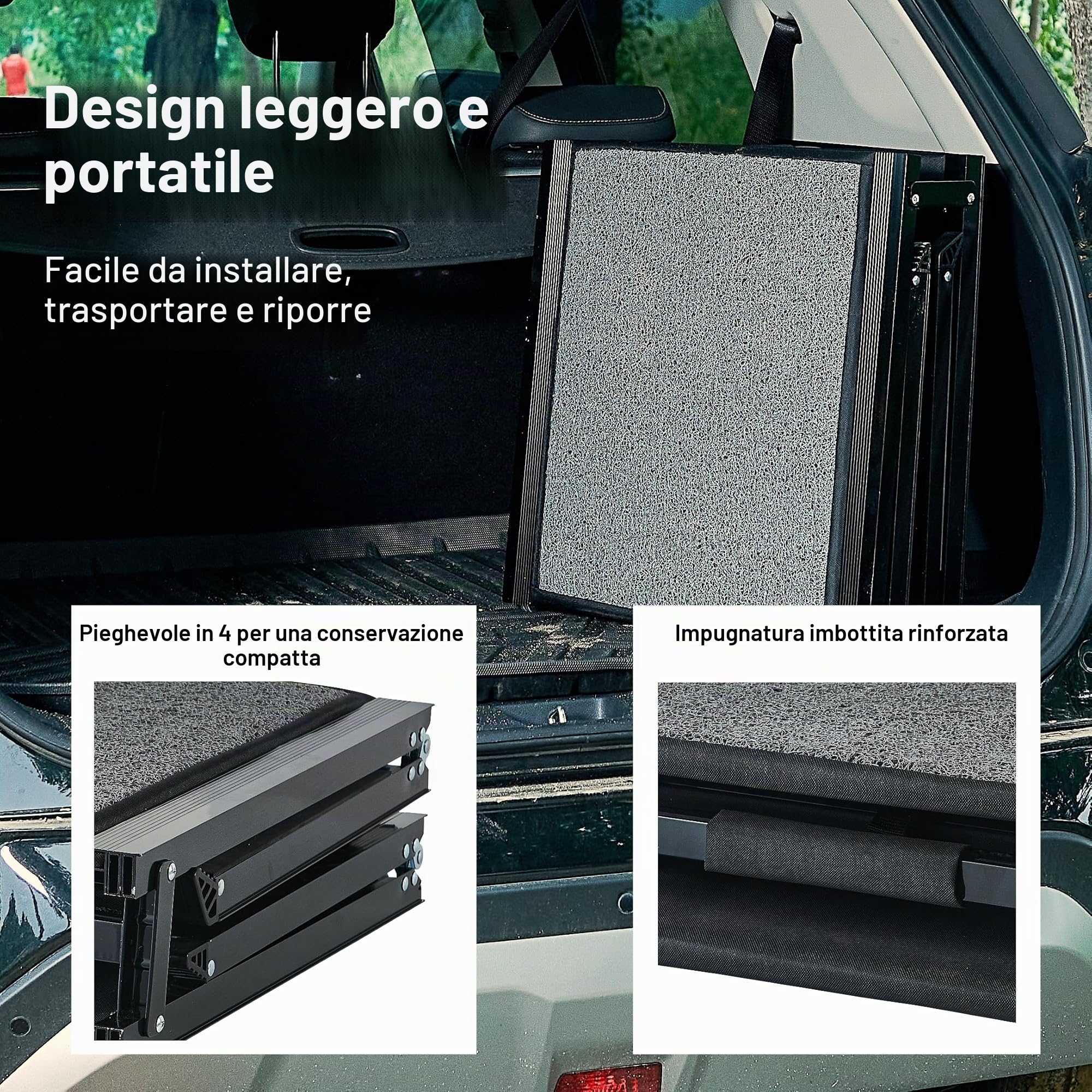 Rampa per Animali Domestici (180 x 50 cm), Rampa per Cani per Auto, SUV e Camion, 180 cm di Lunghezza e 50 cm di Larghezza, Rampa Pieghevole e Portatile per Animali Domestici con Superficie