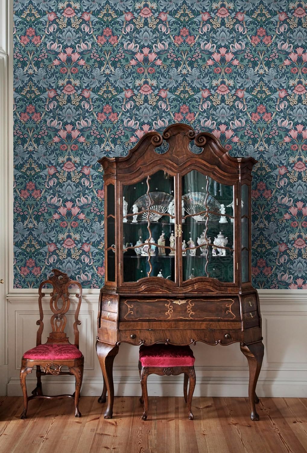 Holden Fleurmont Navy Blue Non-Pasted Wallpaper – Ornate Floral Tapestry Wallcovering, 56 Sq Ft Coverage – Paste-the-Wall Wallcovering
