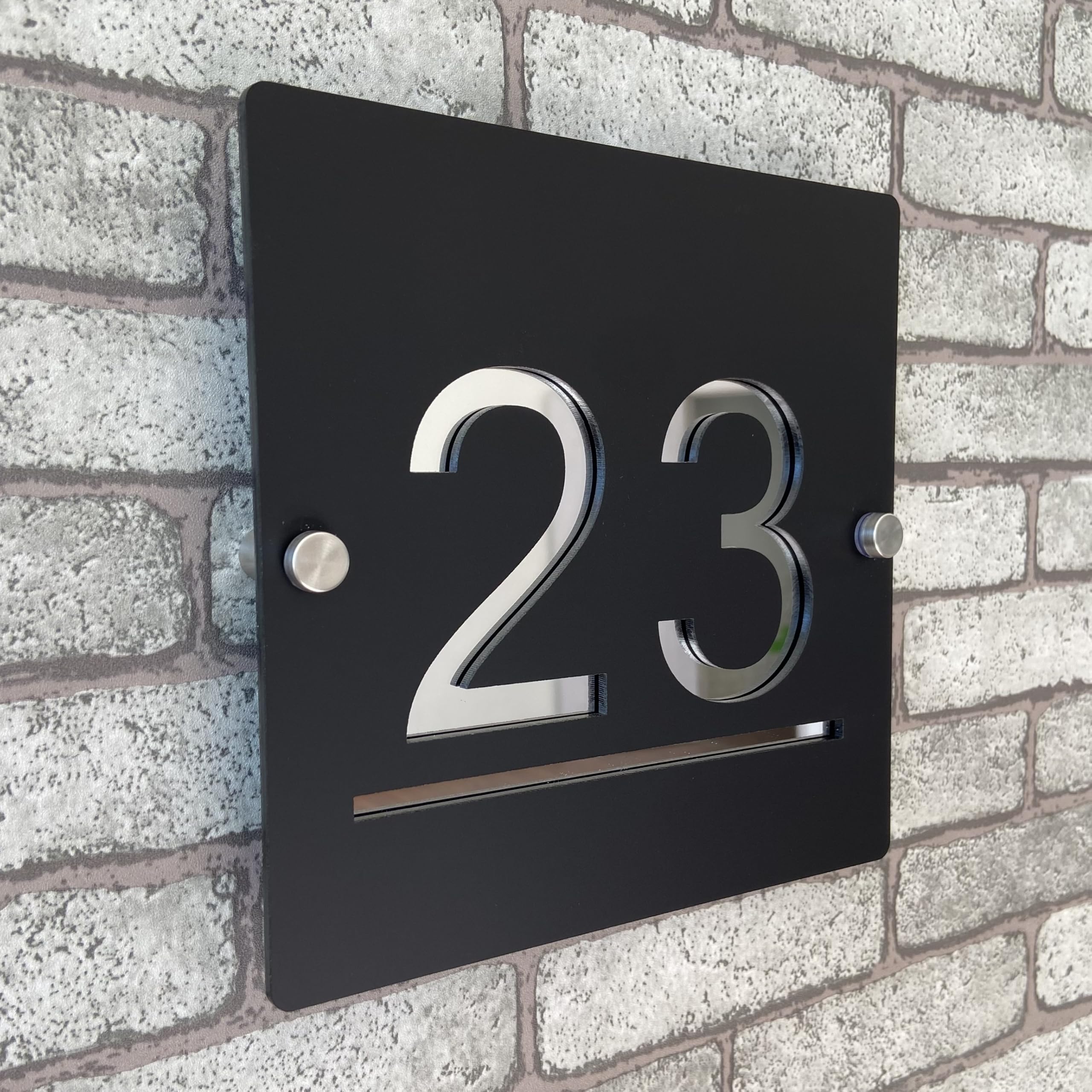 Placa de Número de Casa Personalizada 3D en Acrílico Negro y Plateado, Números Flotantes con Dirección, Placa para Puerta Interior y Exterior, Ideal para Hogar, Hotel, Apartamento, Tienda