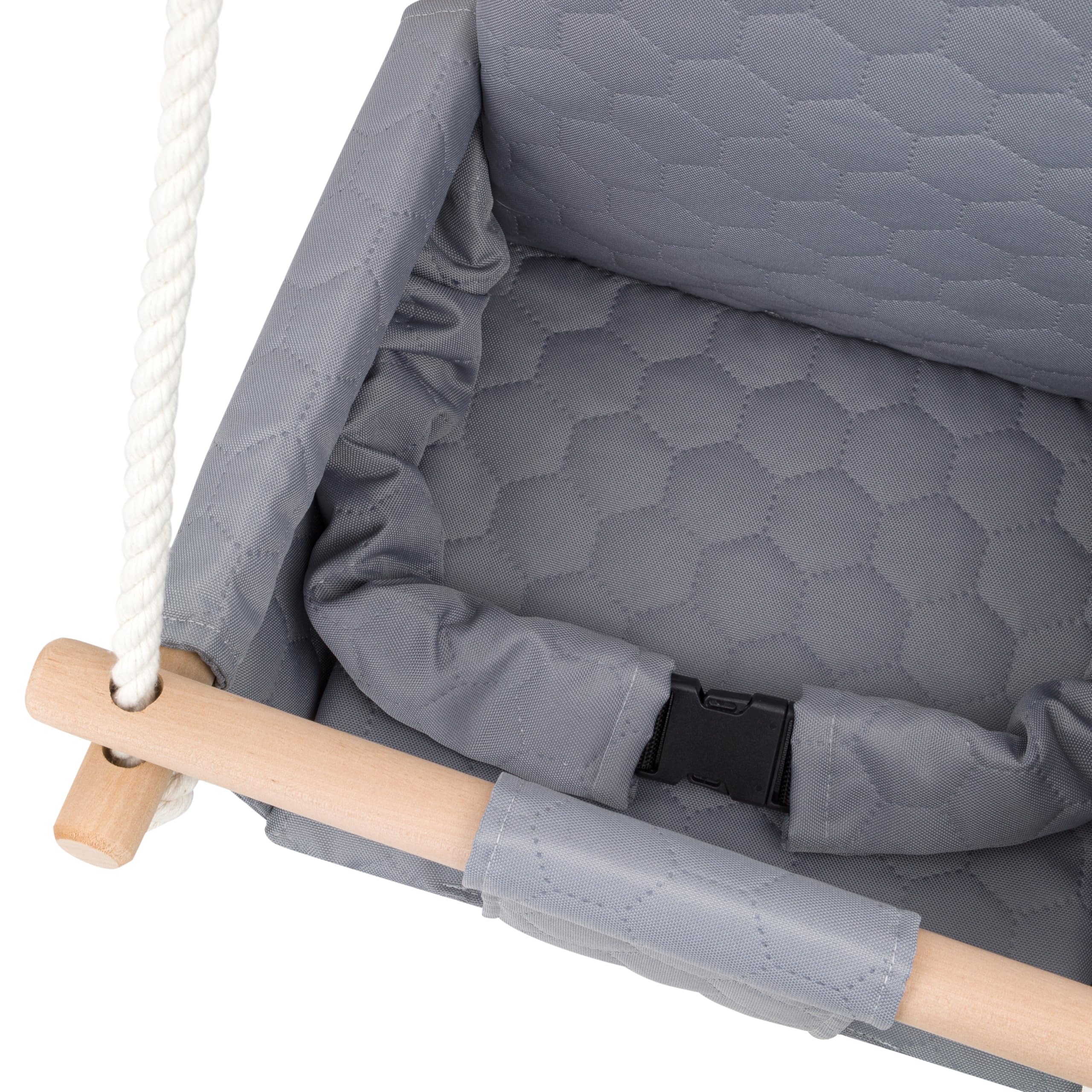 Altalena doppia per interni esterni, doppia seduta sicura con cinture, in legno naturale, 9-4 anni, carico 30 kg, grigio chiaro