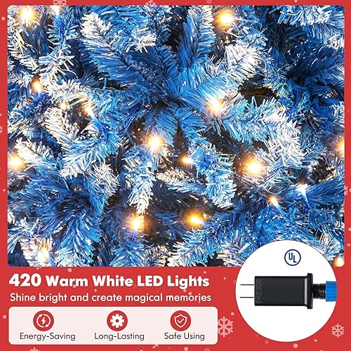 Miniatura 128 de GOFLAME Árbol de Navidad artificial preiluminado de 8 pies con luces LED blancas cálidas y conos de pino, decoración navideña para el hogar