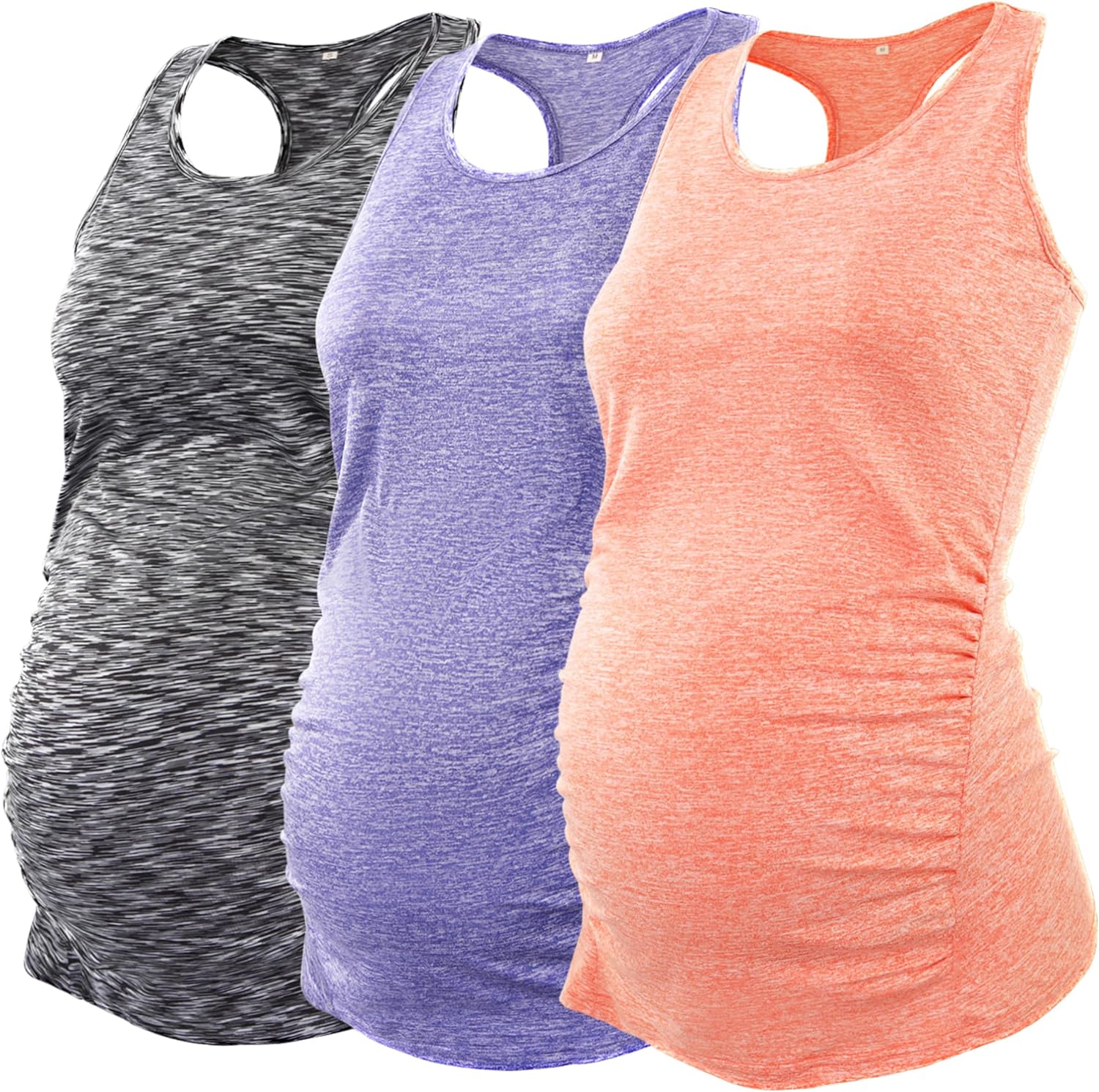 Ecavus 3PCS Women's Maternity Tank Tops Seamless Racerback Workout Athletic Yoga Tops Pregnancy T-Shirt