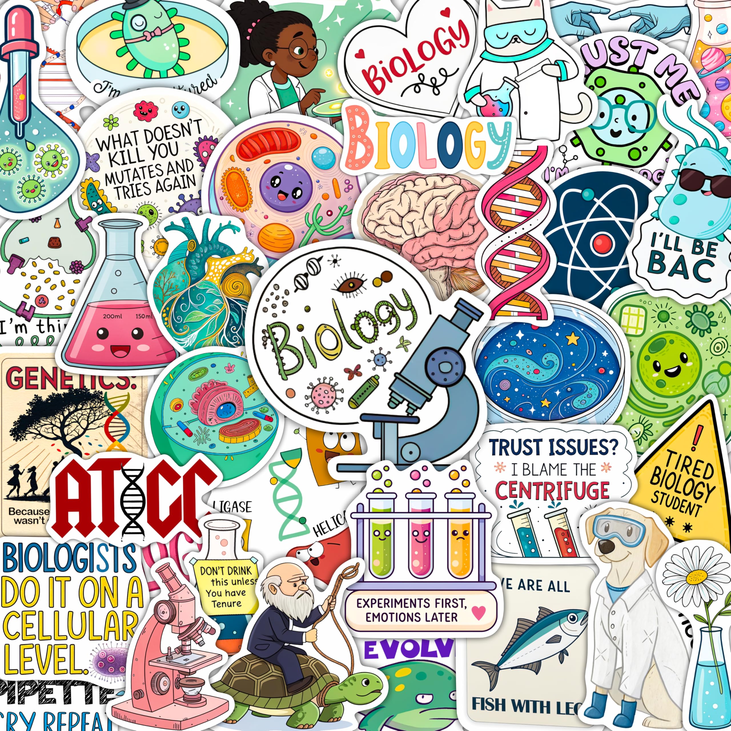 100Pcs Funny Biology Stickers for Students, for Water Bottle, Laptop - Funny Biology Gifts for Teachers - Biological Party Favor - Science Stickers - Gift for Women & Men — image 1