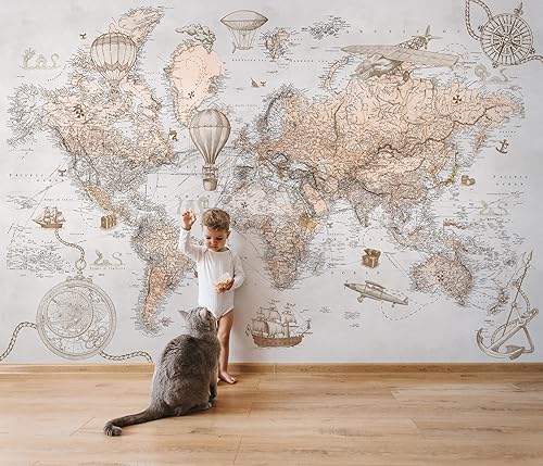 Murwall Kids World Map Wallpaper Kids Old Political World Map Wall Mural Childroom Treasure Maps Wallpaper