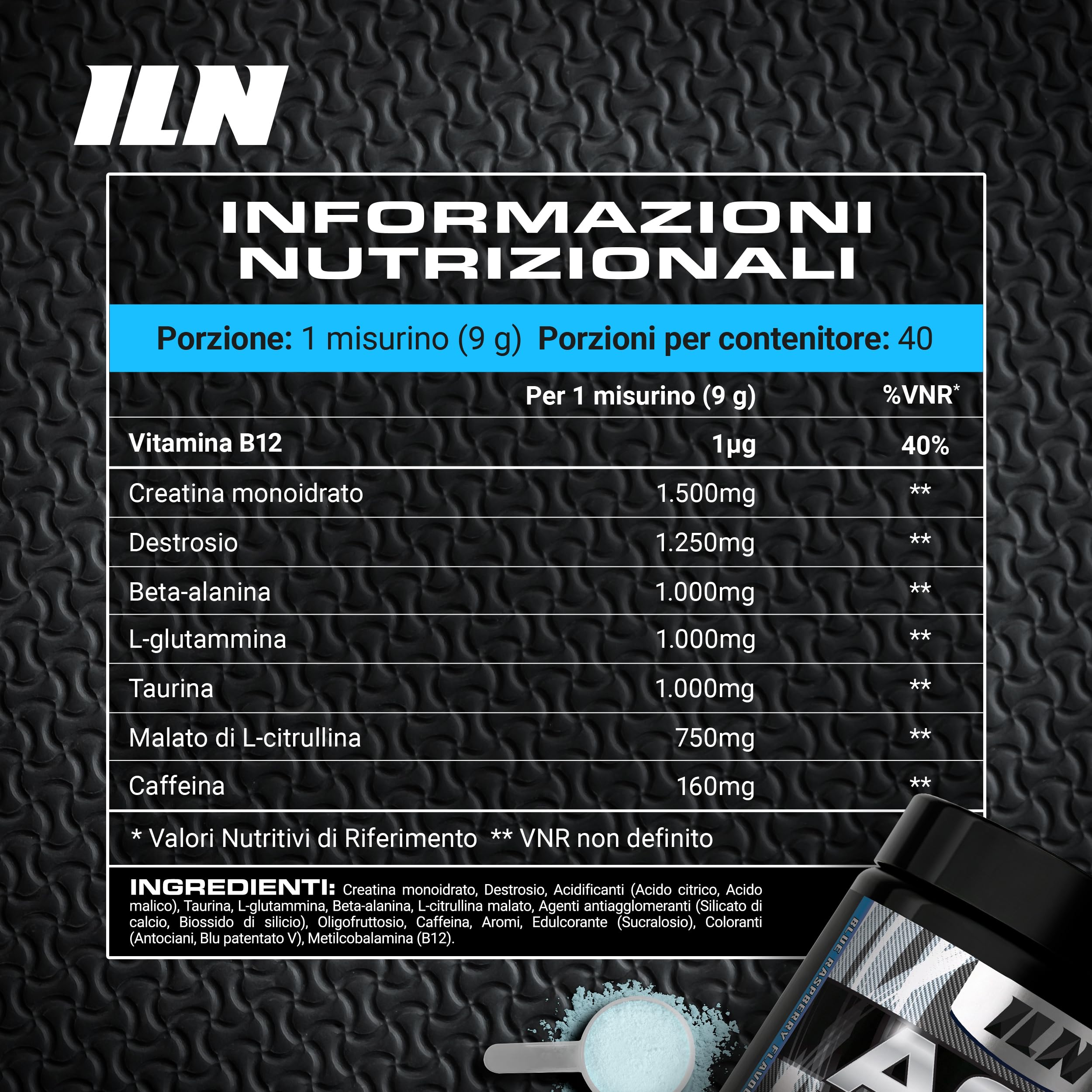 AC8 Pre Workout Blue Raspberry 360 g - preworkout potente con creatina, caffeina e vitamina B12 - fino a 6.660 mg per porzione - per uomini e donne
