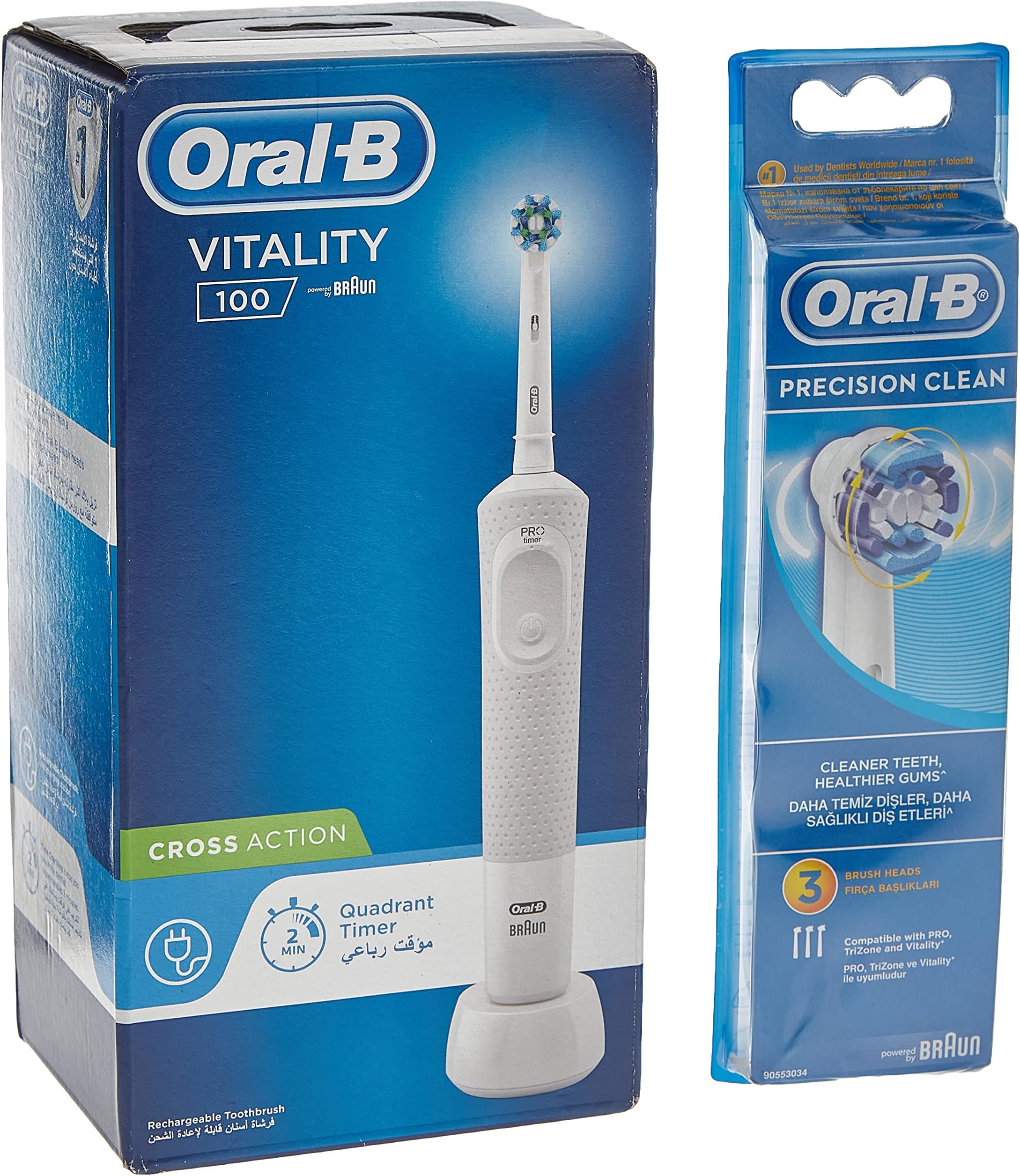 Oral B Vitality D100 CLS Sensi Ultrathin Rechargeable Toothbrush + EB 20 2-1 Brush Head Bundle