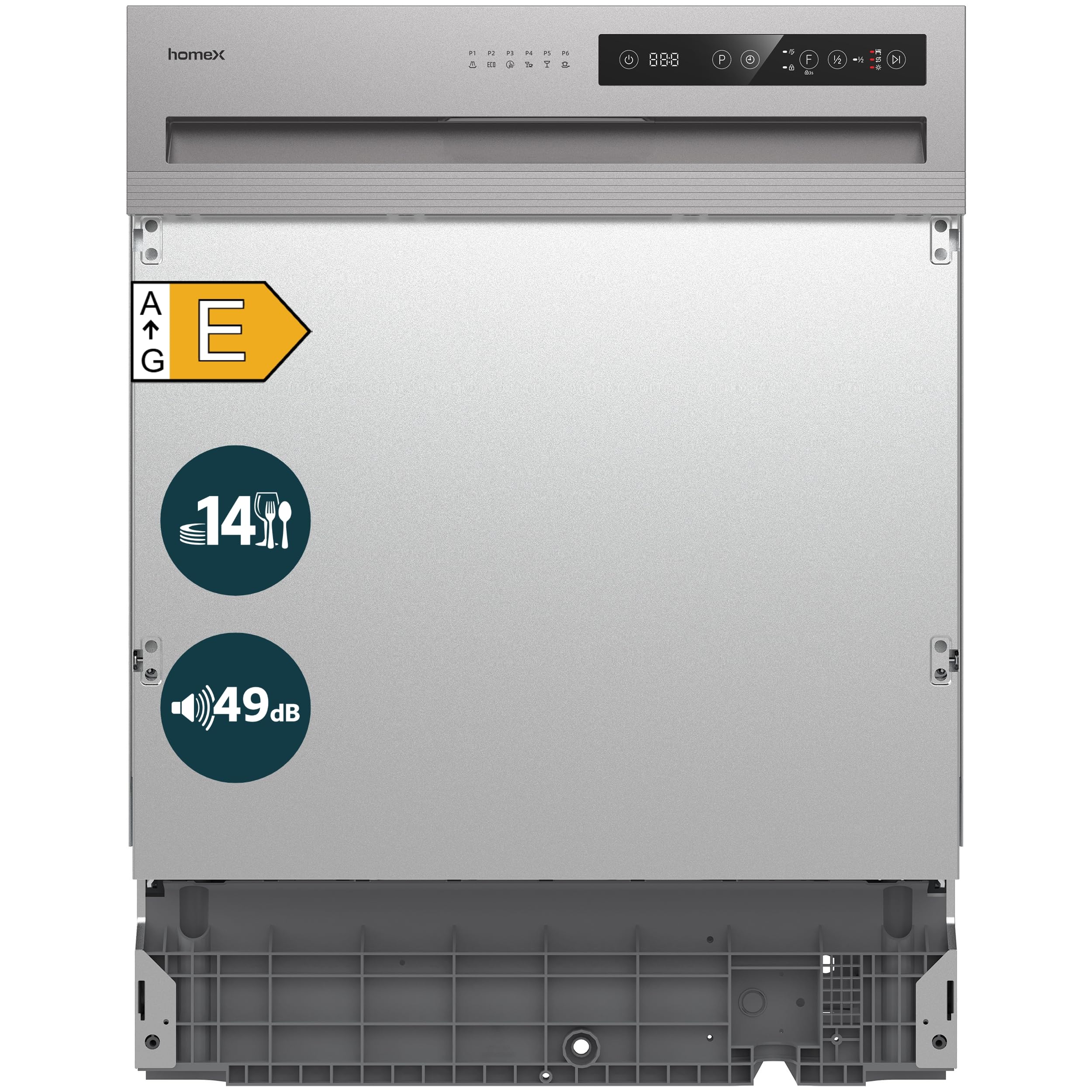 homeX DWSI601449E Geschirrspüler 60 cm teilintegrierbar 14 Maßgedecke 6 Programme AquaStop 49 dB Touch Control Einbaugeschirrspüler