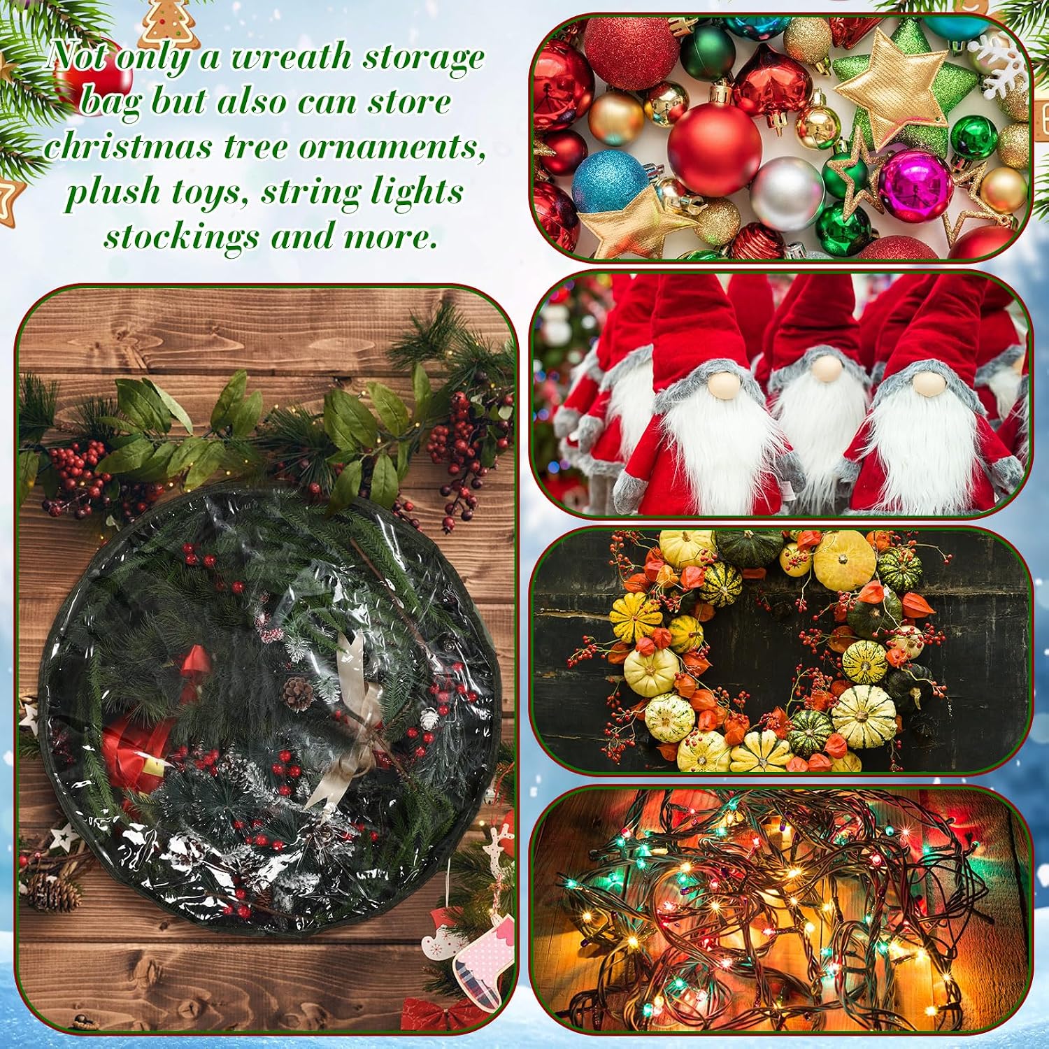 4 Pack Wreath Storage Container, 36 Inch Christmas Wreath Storage Box with Clear Window and Handles Upgrade Oxford Cloth Garland Bags with Dual Zipper for Xmas Wrapping, Green