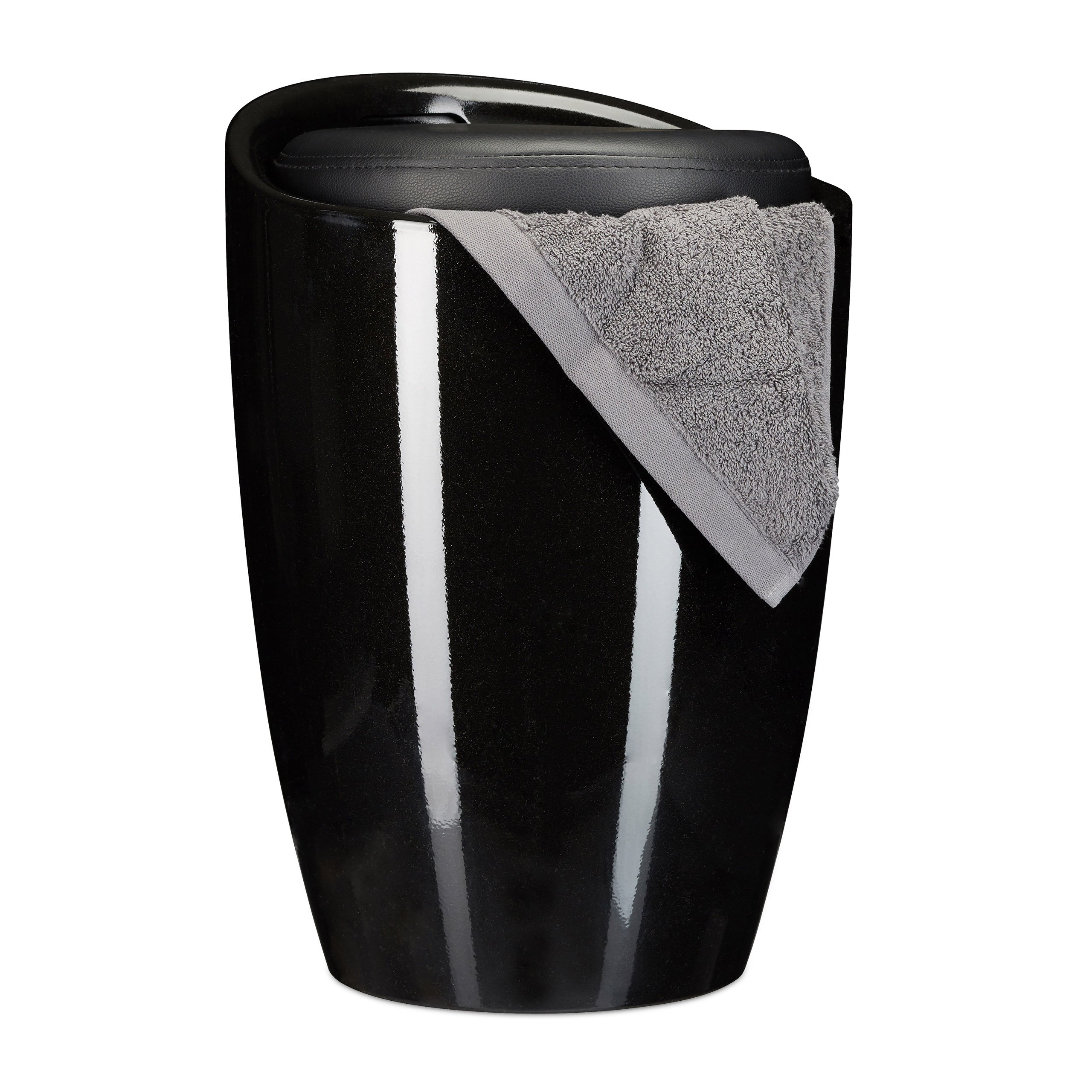 Relaxdays Bathroom Stool with Storage Space, Black, 36 x 36 x 51 cm
