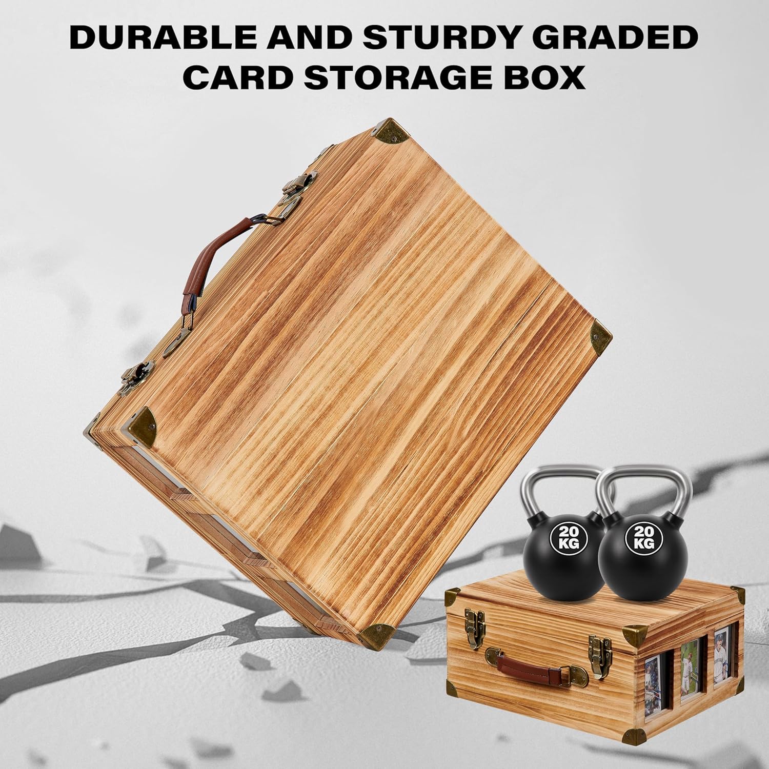 Graded Card Storage Box with Display Window, Wood Card Case for 140+ Cards PSA BGS FGS & SGC, Sports Cards Trading Cards, Graded Card Slab Carrying Case, Christmas Gifts (Carbonized Brown)