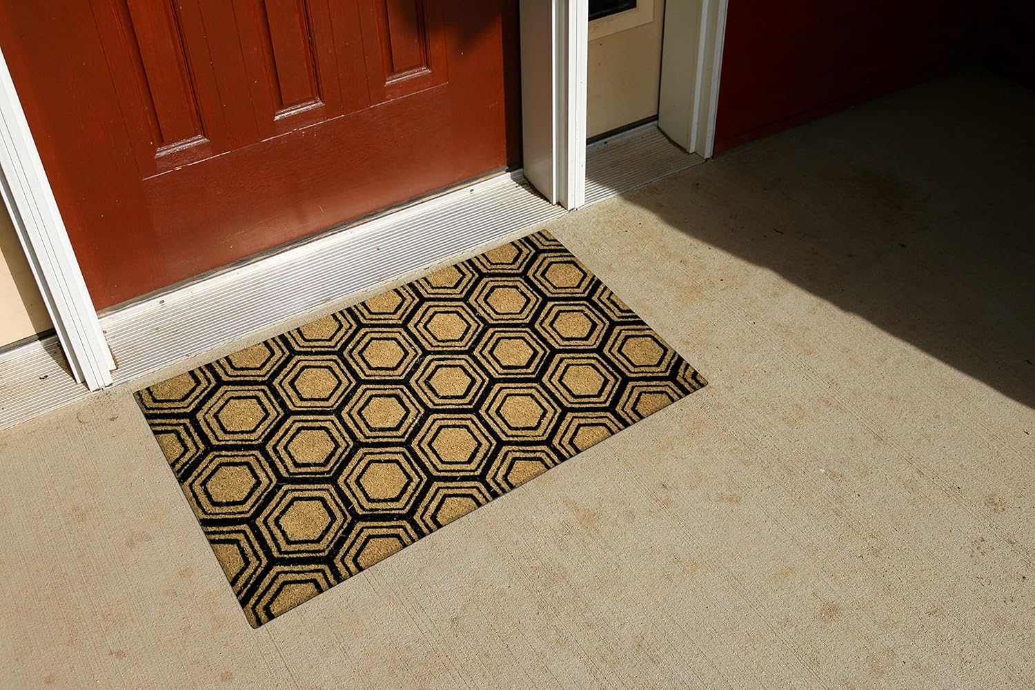 MSI Black Hexagon Coir Doormat 22 inch x 36 Inch Heavy Duty Mat, Indoor and Outdoor Doormat, Water Resistant, Easy Clean Mats for Entry, Garage, Patio, High Traffic Areas, Black - Beige