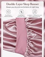 Vista 3 de AWAYTR Gorro largo de satén para mujer, gorro de seda elástica de doble capa para trenzas, gorro de dormir con banda de amarre (oro rosa)