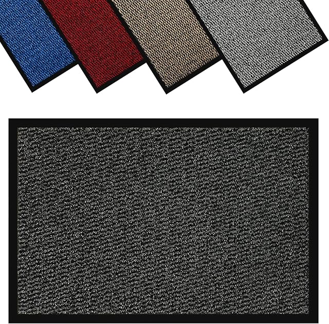 GULLAMBO Non Slip Door Mat Indoor And Outdoor Door Mat Kitchen And Office Use Mat, Super Soft Absorbent Multicolor Barrier Mat, Machine Washable Entrance Rug (Anthracite, 40cm x 60cm)