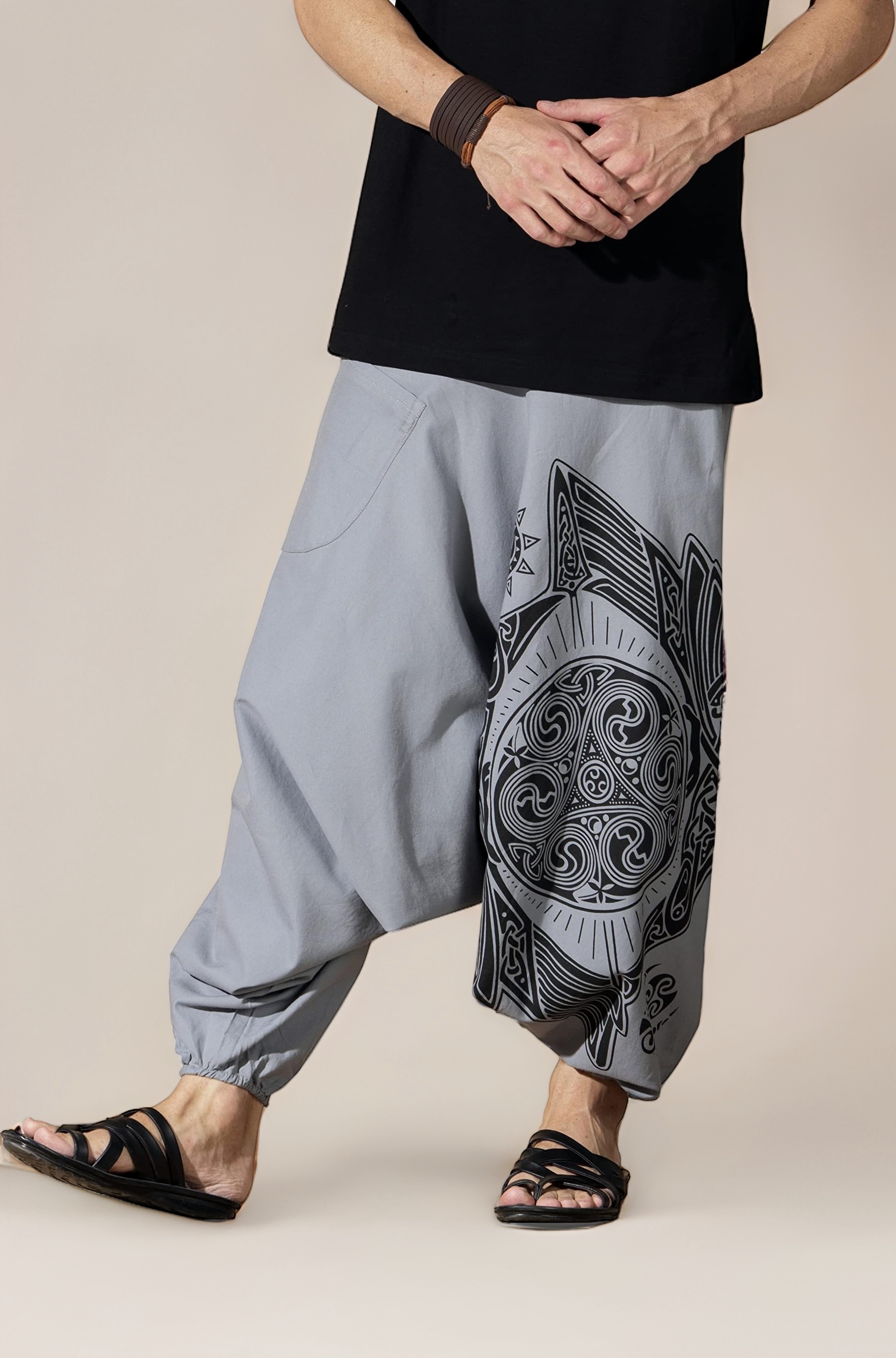 The Veshti Company Printed Harem Pants for Men's Cotton Hippie Style Baggy Boho Yoga Pajama Pant with Pocket