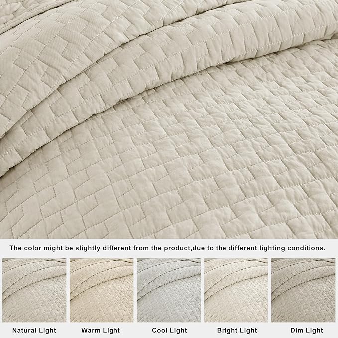 Pure White Cotton Quilt Queen Size Bedding Set (Block-white)