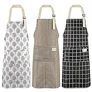 3 Pack Kitchen Cooking Aprons, Adjustable Bib Soft Chef Apron with Pockets for Men Women(Black/Brown/Grey)