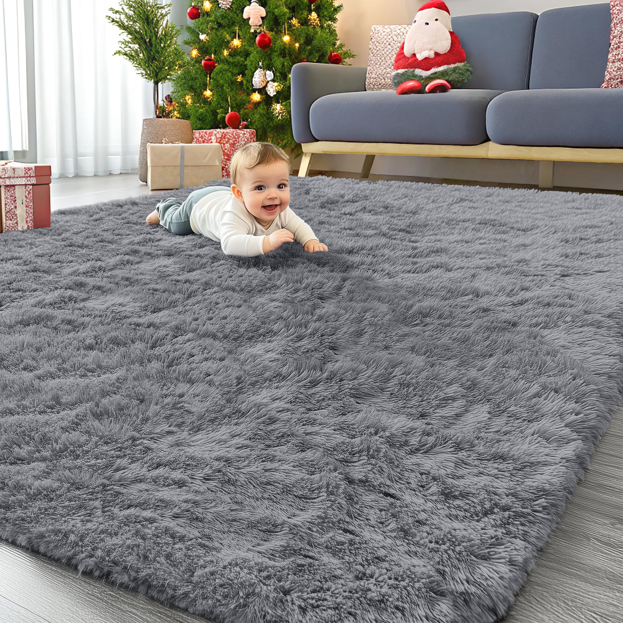 OLANLY 6x9 Machine Washable Large Area Rugs for Living Room, Bedroom, Soft Fluffy Shaggy Bedside Rug, Indoor Floor Carpet for Kids Girls and Boys, Dorms, Nursery, Home Decor Aesthetic, Light Grey