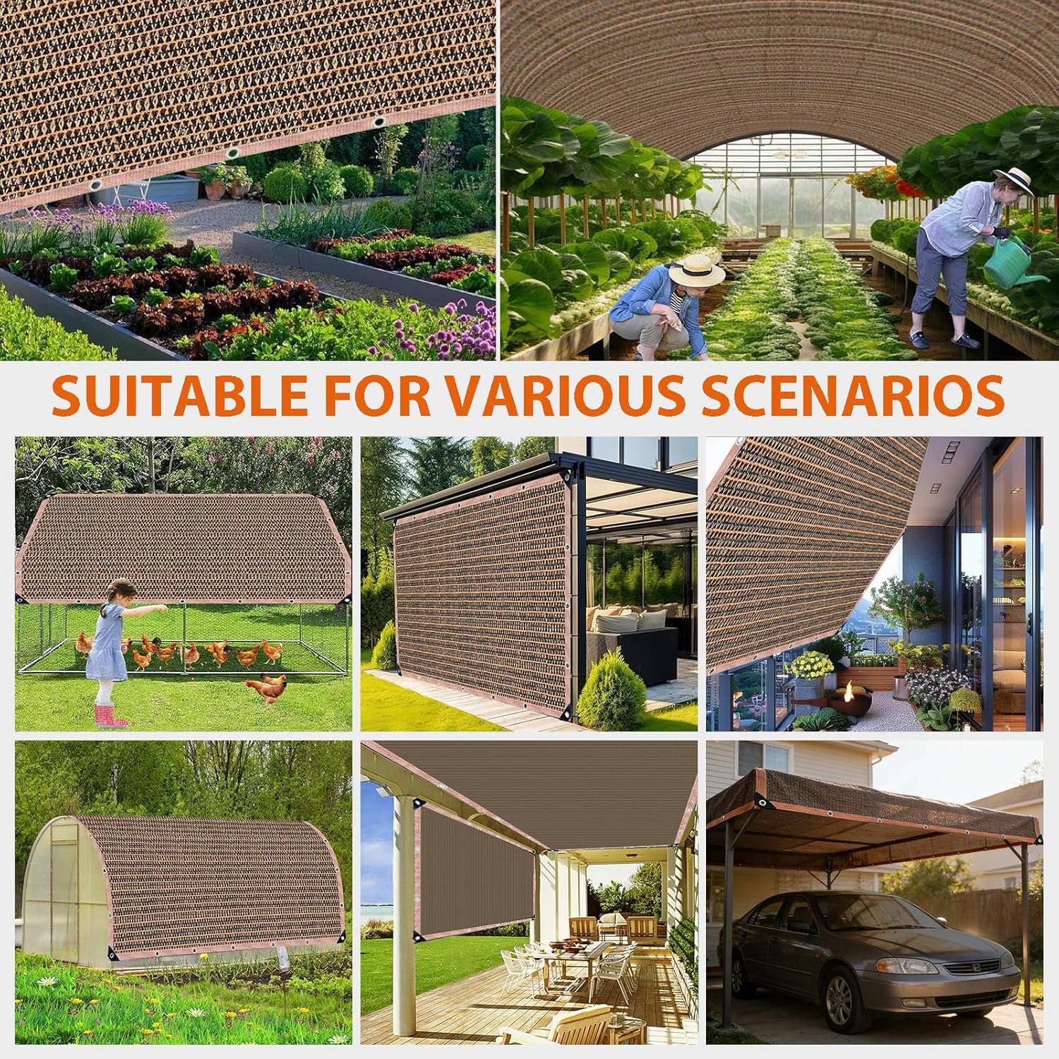 Shade Cloth for Garden, 8 x 16 FT 90% Mesh Tarp with Grommets Shade Cloth for Greenhouse,Patio,Vegetables,Plants Cover and Chicken Coops, Mocha Shade Net for Outdoor Garden