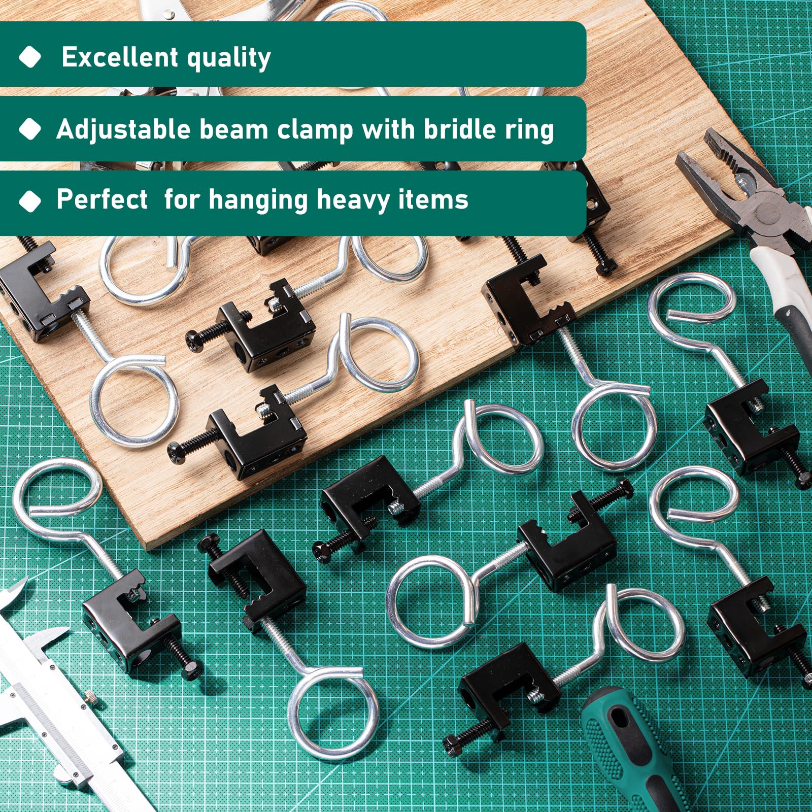 Tandefio 50 Set 1/4-Zoll-20 Federstahlträgerschellen, Metallbalkenaufhänger, Schraubklemme mit Metall-Maschinengewinde, Zaumringe für Rohrkabel, Holzbearbeitungswerkzeug (3,8 cm Zaumzeugringe)