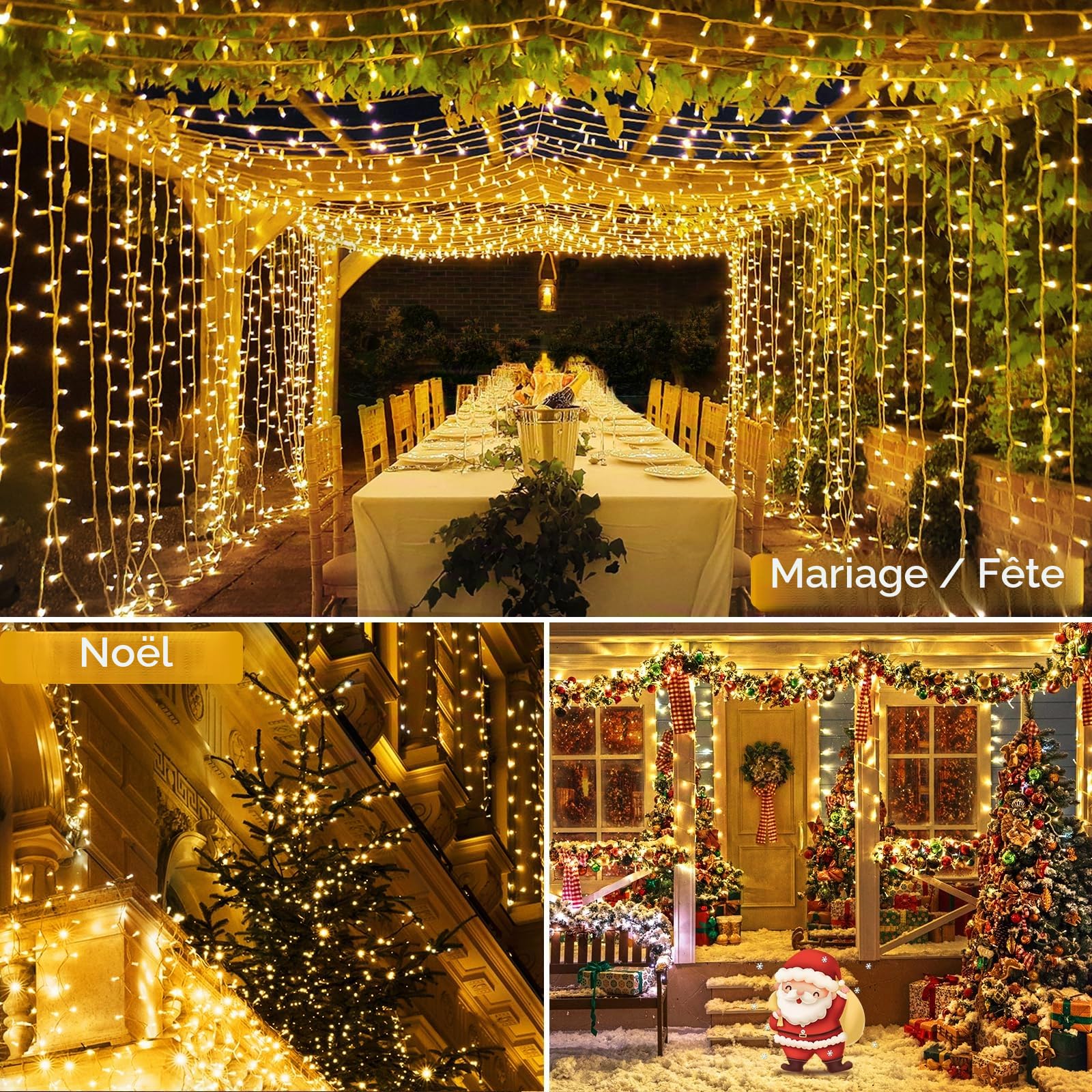 GlobaLink 25M Guirlande Lumineuse à Piles, 1000Leds 8 Modes Lumière Sapin de Noël Chronométré IP44 Guirlande Lumineuse Intérieur et Extérieur pour Jardin, Balcon,Terrasses et Arbre de Noël-blanc chaud