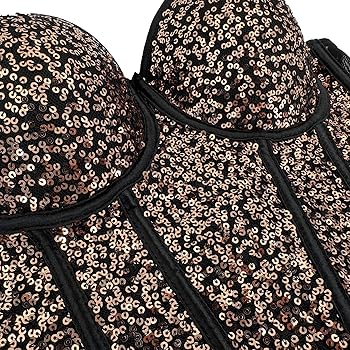 ELLACCI Women's Sexy Sequin Sheer Mesh Bustier Corset Tops