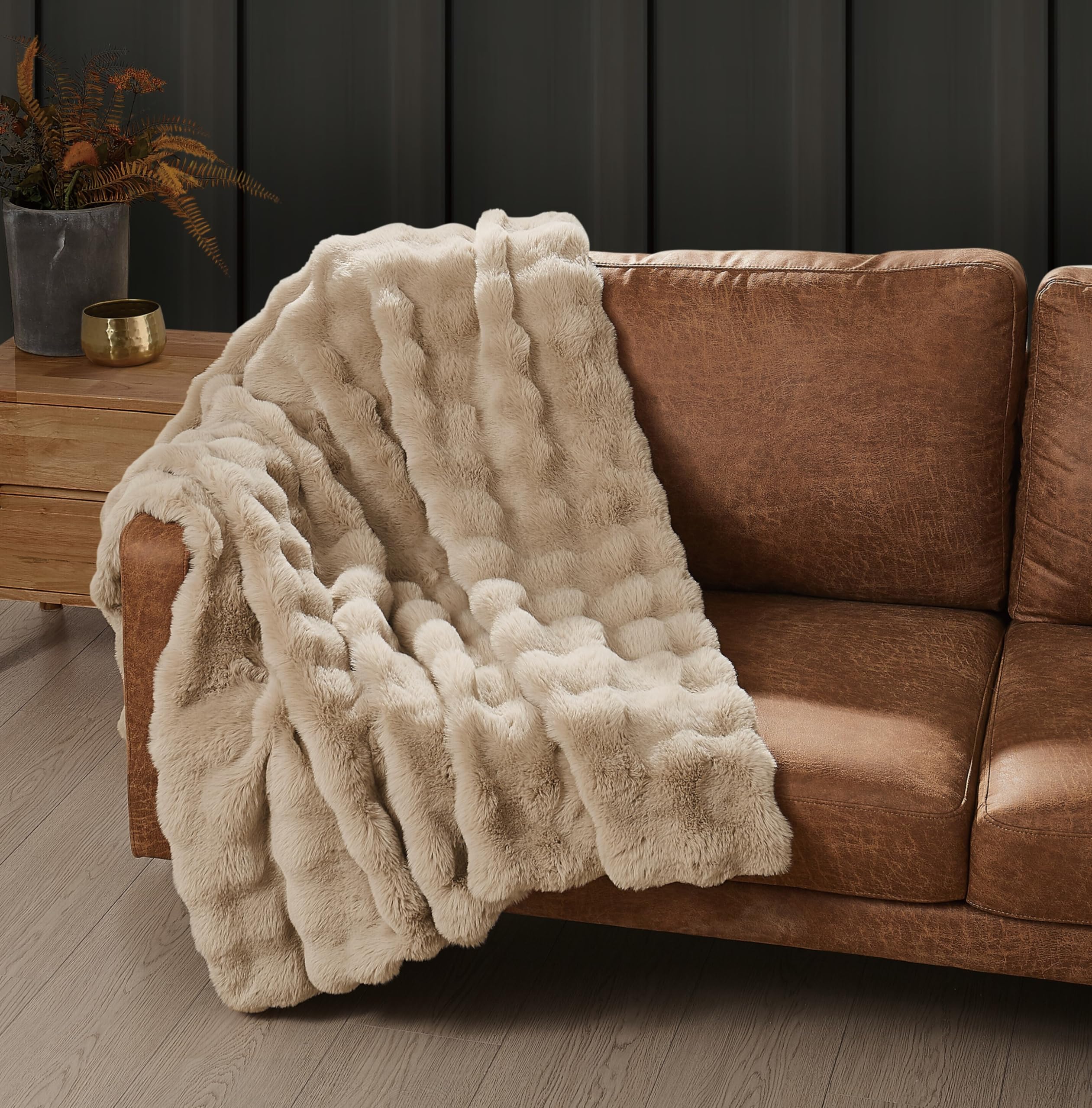Photo 1 of Frye Bubble Faux Fur Throw Blanket Tan 50x70