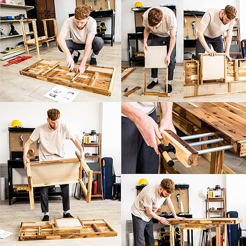 Miniatura 7 de Olympia Tools Banco de trabajo de madera de acacia de 48 pulgadas con cajón, capacidad de peso de 330 libras, mesa de trabajo de madera portátil