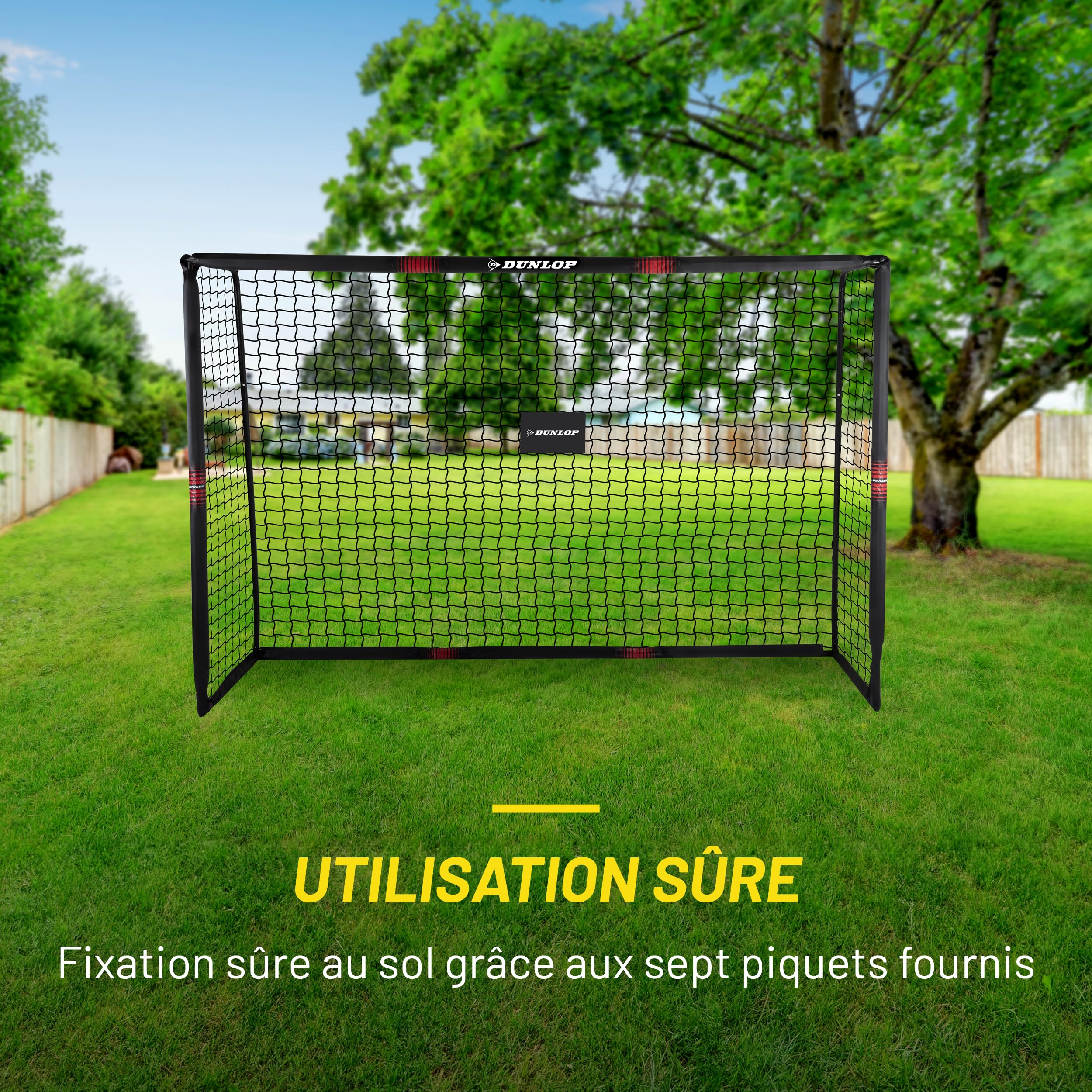 Dunlop Fußballtor - 240 x 160 x 85 cm - Metall - Fußballtrainingszubehör für Alle Altersgruppen - Einfache Montage - Schwarz/Rot