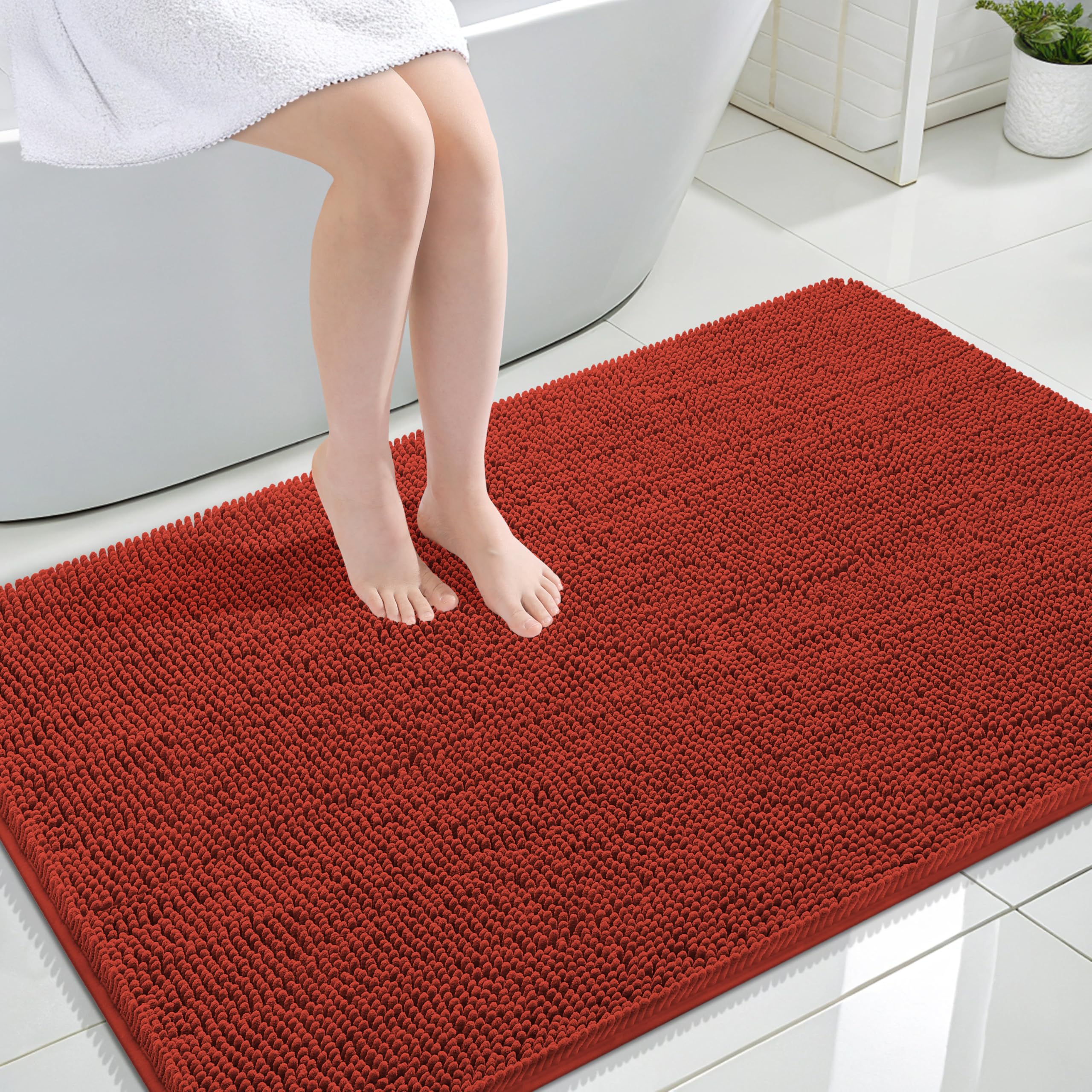 OLANLY Large Bathroom Rugs 47x32, Extra Soft Absorbent Chenille Bath Rugs | Rustic Terracotta, Quick-Drying Rubber Backing, Washable Bath Mat for Bathroom Floor, Tub and Shower, Home Decor Accessories