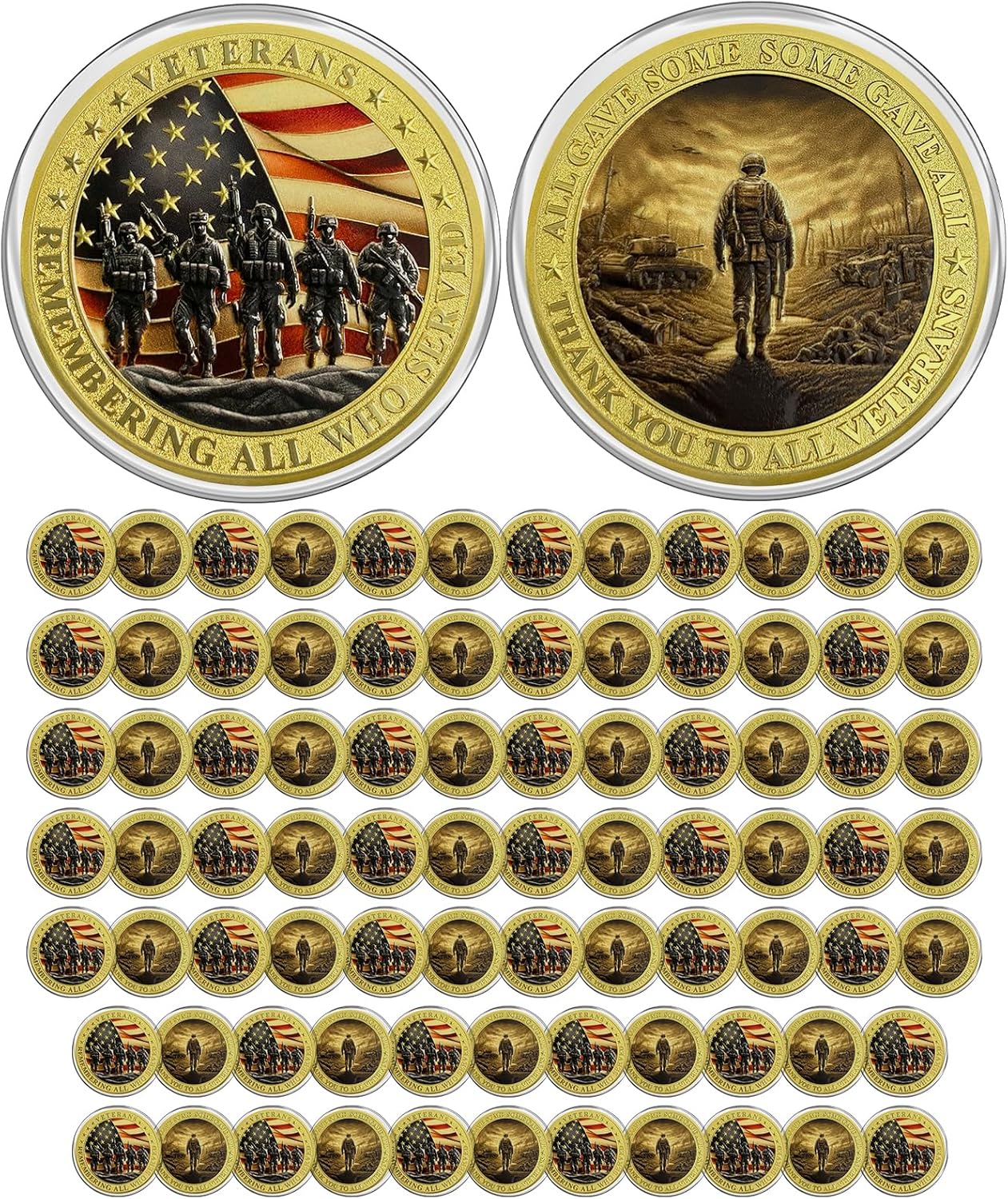 CHURYUML 82Pcs Military Challenge Coins Bulk Veterans Day Gifts Thank You to All Veterans Military Gifts for Men Women Army Soldiers Military Honor Coin Thank You for Your Service