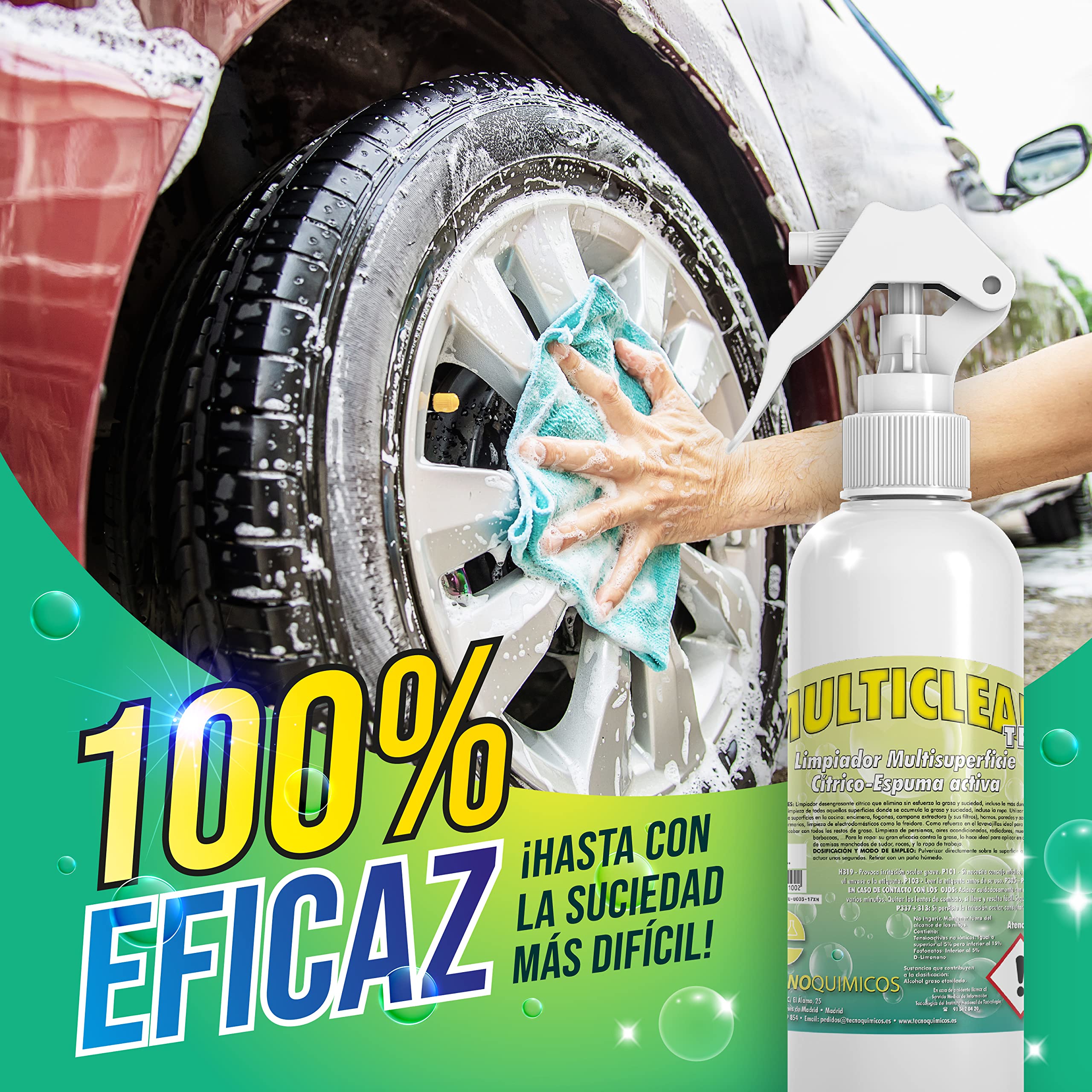 Limpiador Desengrasante Multiusos para cualquier Superficie del Hogar. Elimina Eficazmente la Grasa y la Suciedad hasta en la Ropa. Spray con Espuma Activa. Aroma Cítrico (1L) 6 UNIDADES