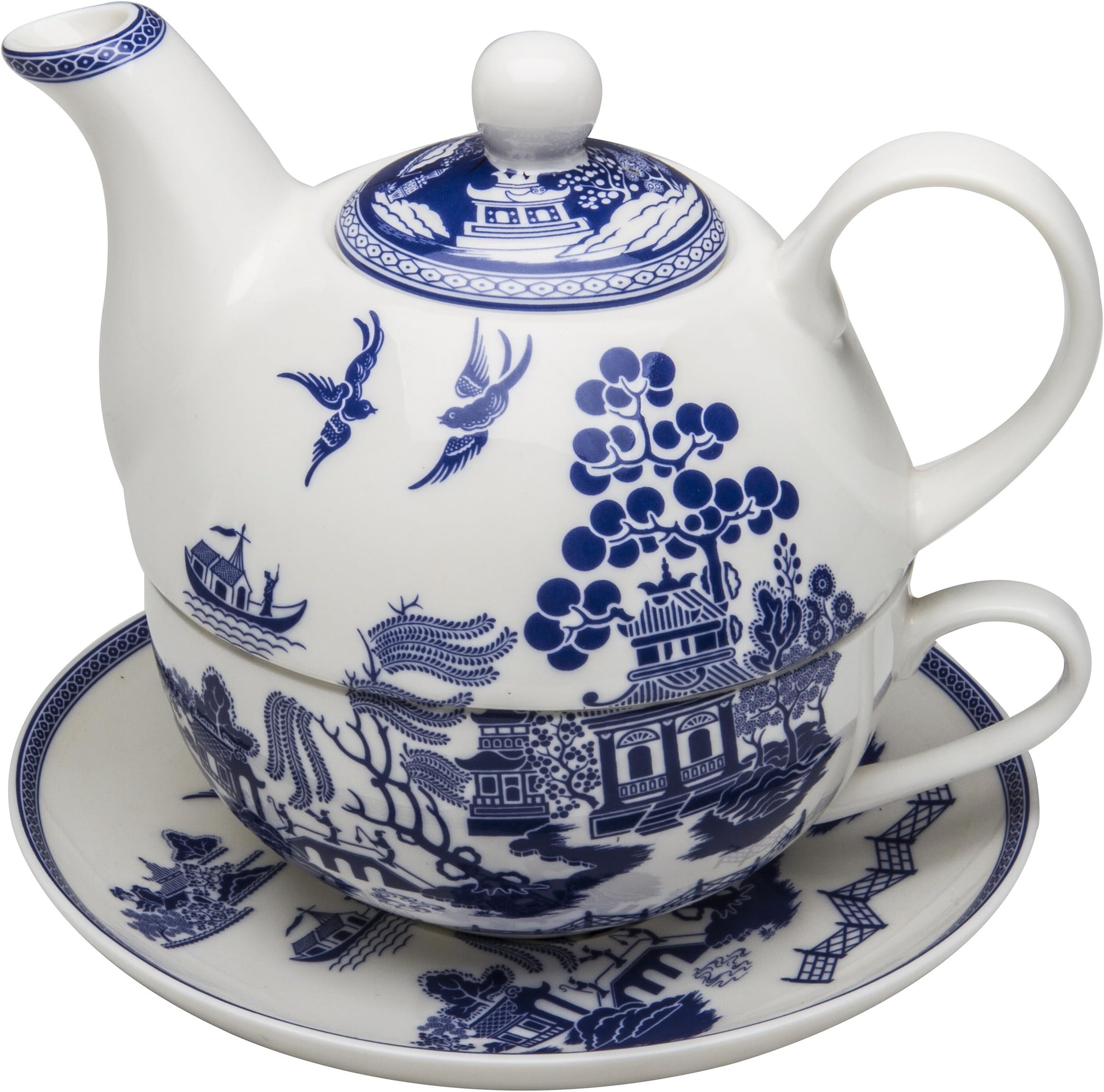 Tea Set Porcelain 4-Piece  one Person Blue Willow