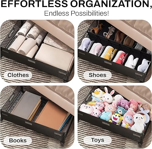 Miniatura 6 de Paquete de 2 contenedores de almacenamiento debajo de la cama con ruedas, cajones rodantes debajo de la cama para ropa, zapatos, juguetes y más,