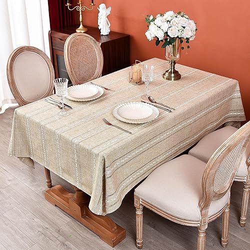 Miniatura 3 de Mantel rectangular rústico de lino de algodón bordado, mantel de primavera para cocina, comedor, fiesta, mantel para mesas rectangulares, 54 x 72