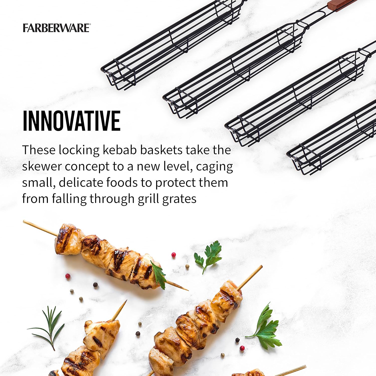 Farberware 5290494 BBQ Shish Kabob Grilling Baskets, Black and Wood