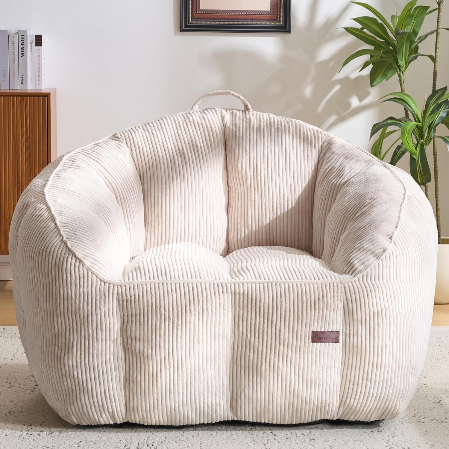 Royal Windsor Bean Bag Chairs for Adults, 47 Inch Giant Bean Bag Chair with Back Support, Large Comfy Reading Chair for Living Room, Bedroom & Dorm, Beige