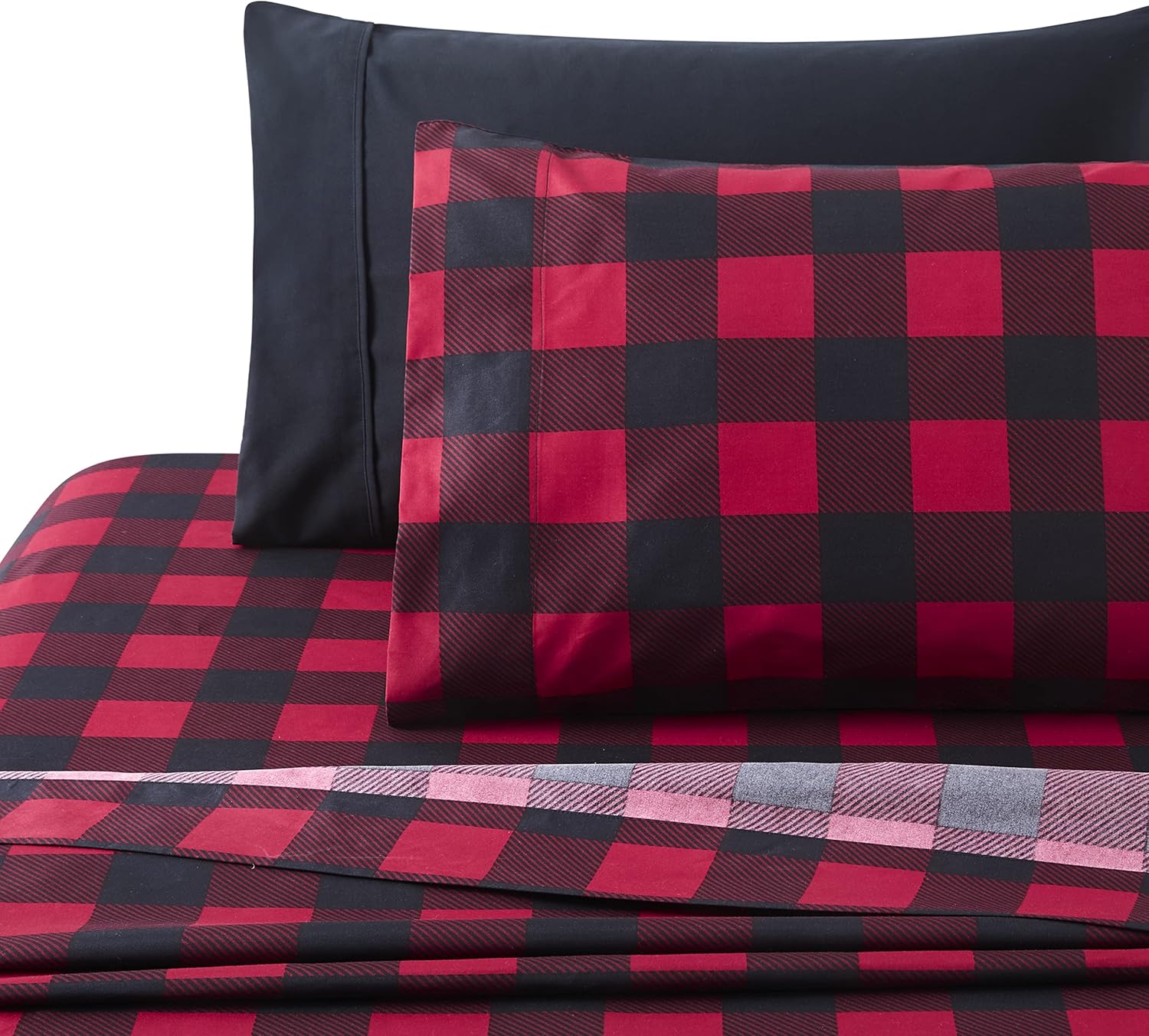 Marina Decoration Ultra Soft Silky Zipper Rich Printed Rayon Derived from Bamboo All Season 3 Pieces Duvet Cover Set with 2 Pillowcases, Red Black Plaid Pattern King Size