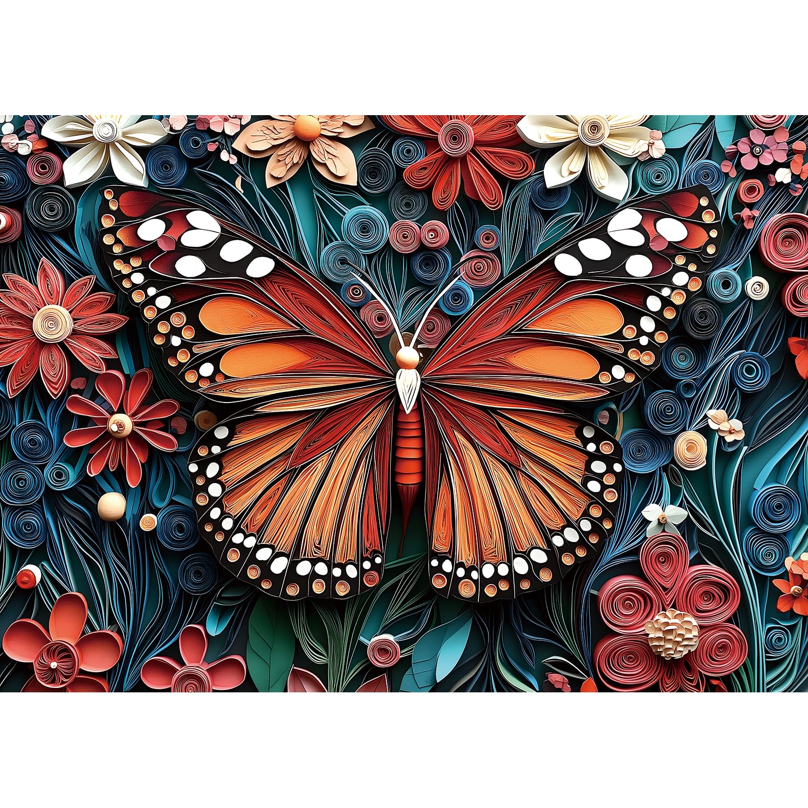 MINIWAN 1000 Piece Puzzle for Adults - Butterfly & Flowers Paper Quilling Art Jigsaw Puzzles, Challenging Nature Scene, Family Game Night, Wall Art