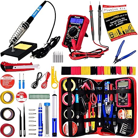 Soldering Iron Kit - Soldering Iron 60W Adjustable Temperature, Digital Multimeter, 5pcs Soldering Tips, Solder Wire, Stand, Desoldering Pump, Solder Wick, Tweezers, Paste [110V US Plug] from Plusivo