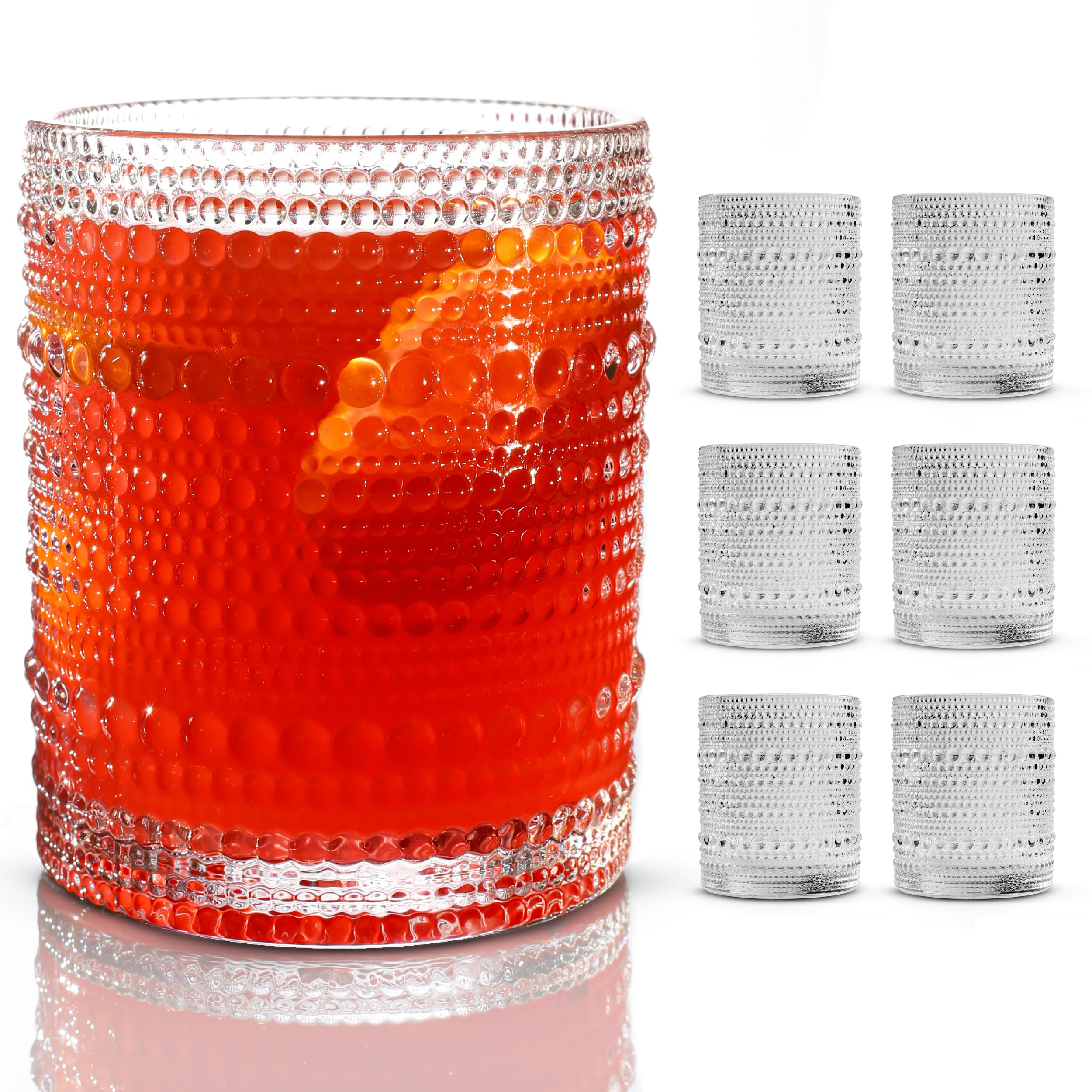 BULK PARADISE Lot de 6 verres à cocktail vintage en relief de 290 ml à base épaisse Jupiter pour eau, soda, jus, shake, bière, whisky, boisson tropicale