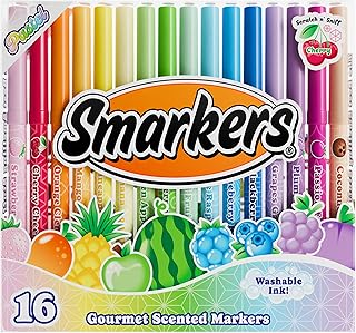 Pastel Smarkers - Washable Patented Gourmet Scented Pastel Markers, Assorted Colors, Standard Point Felt Tip, 16 Count