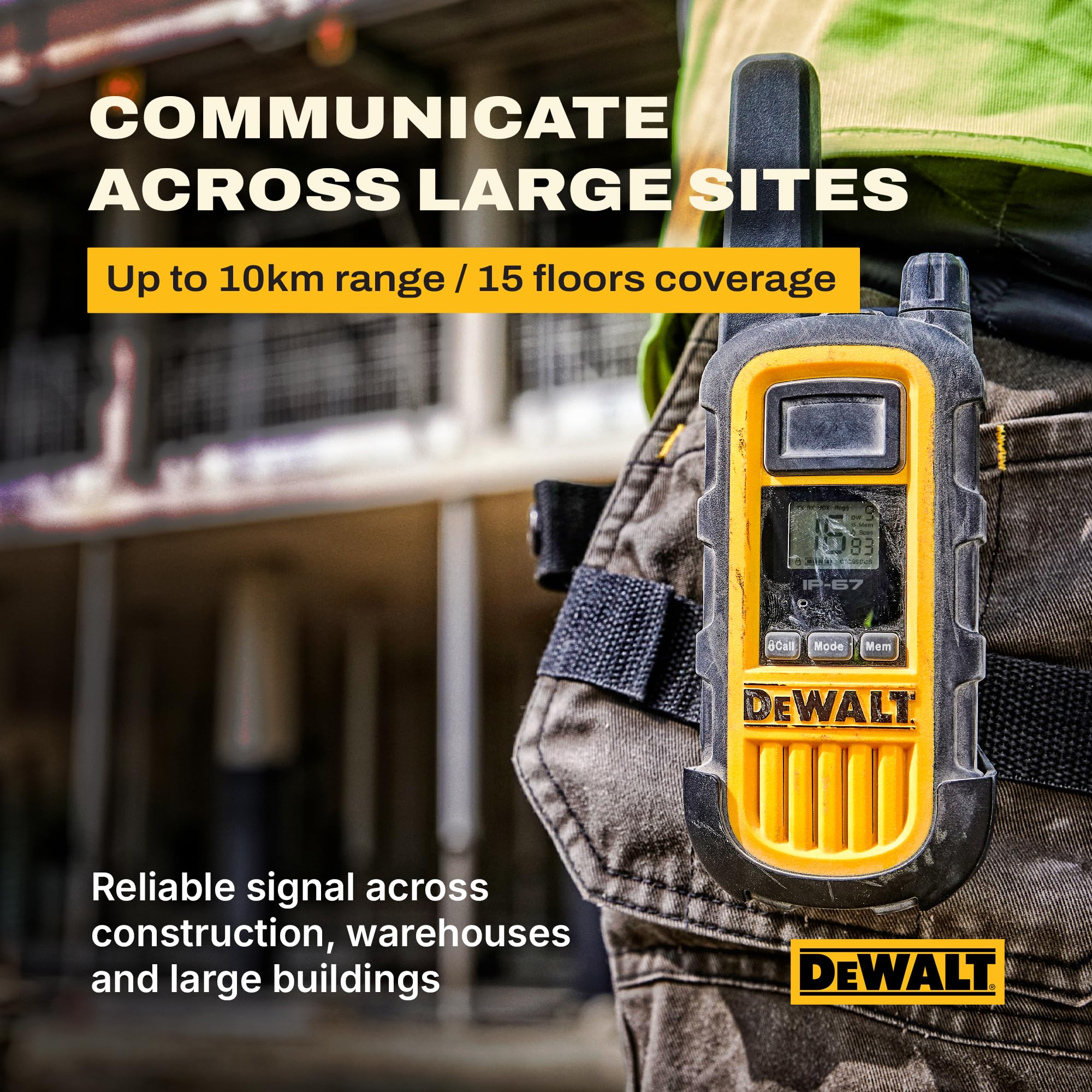 DeWALT Long Range Walkie Talkies for Adults - Professional Rechargeable Walkie Talkies with Charging Dock, VOX Licence-Free Handheld Two Way Radios for Work, Construction & Warehouse Teams. 6 Pack — view 2