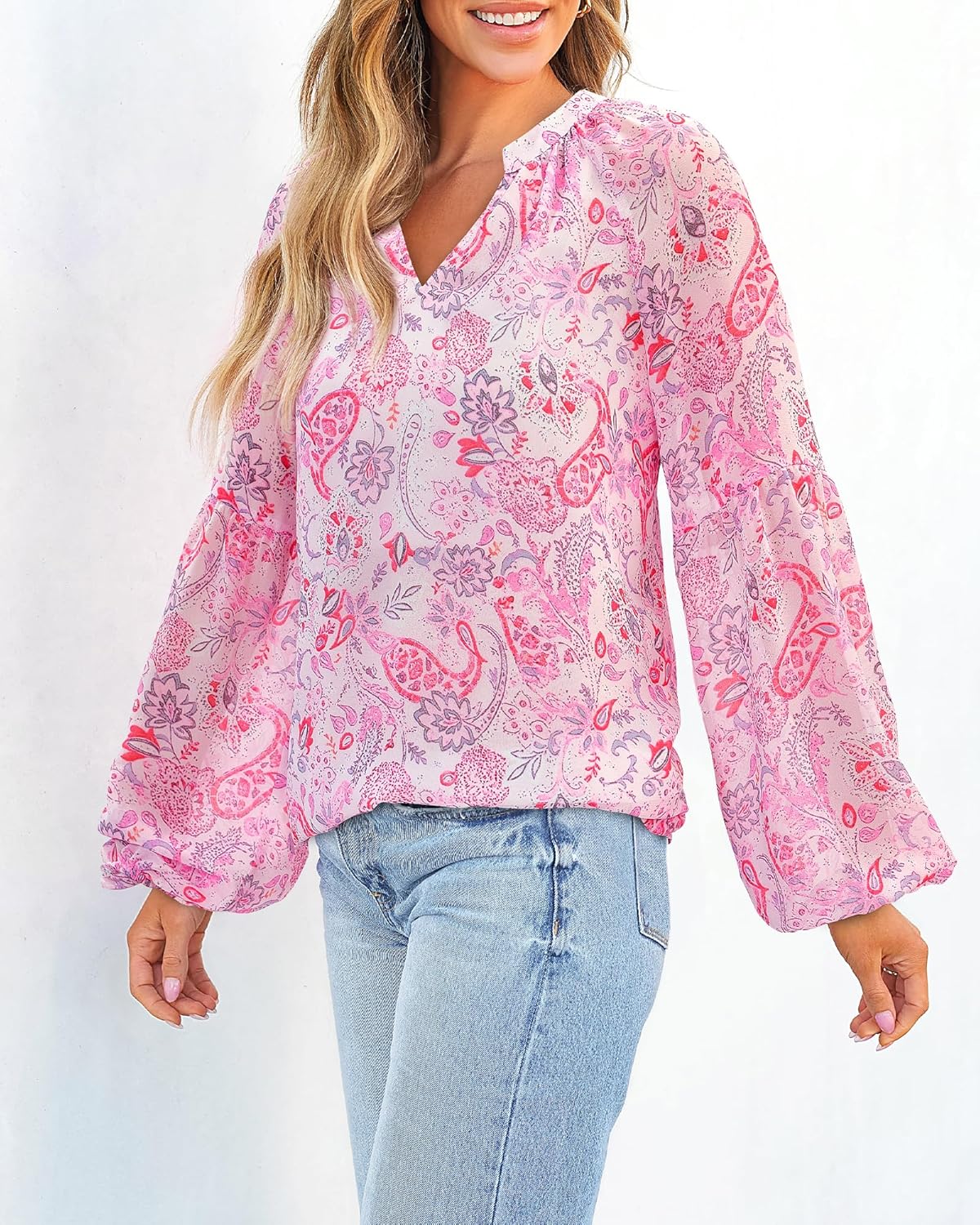 BTFBM Blouses for Women Dressy Casual Floral Summer Boho Tops V Neck Lightweight Long Sleeve Shirts Spring Clothes 2026 - Image 4