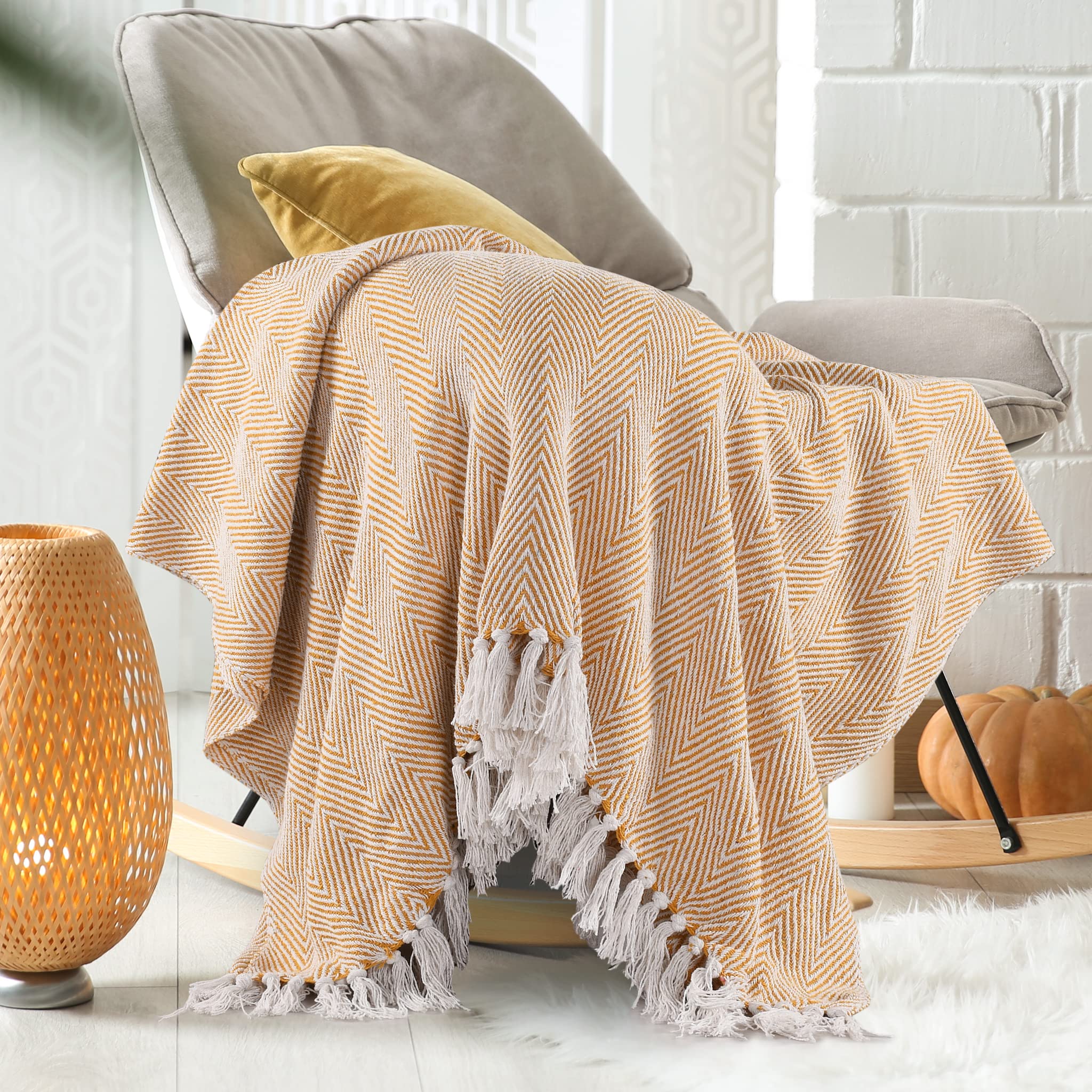 SASHAA WORLD Striped Throw Blanket - Green & Ivory -10