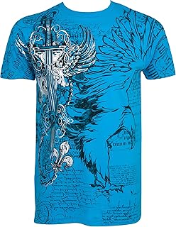 Sakkas örn, svärd och kedjor metallisk silver präglad kortärmad rund hals bomull herrmode t-shirt