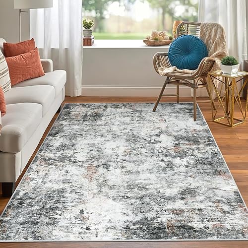 Miniatura 115 de Alfombras de área de 5 x 7 pies para sala de estar, antideslizante, lavable, resistente a las manchas, alfombra abstracta moderna de gran área