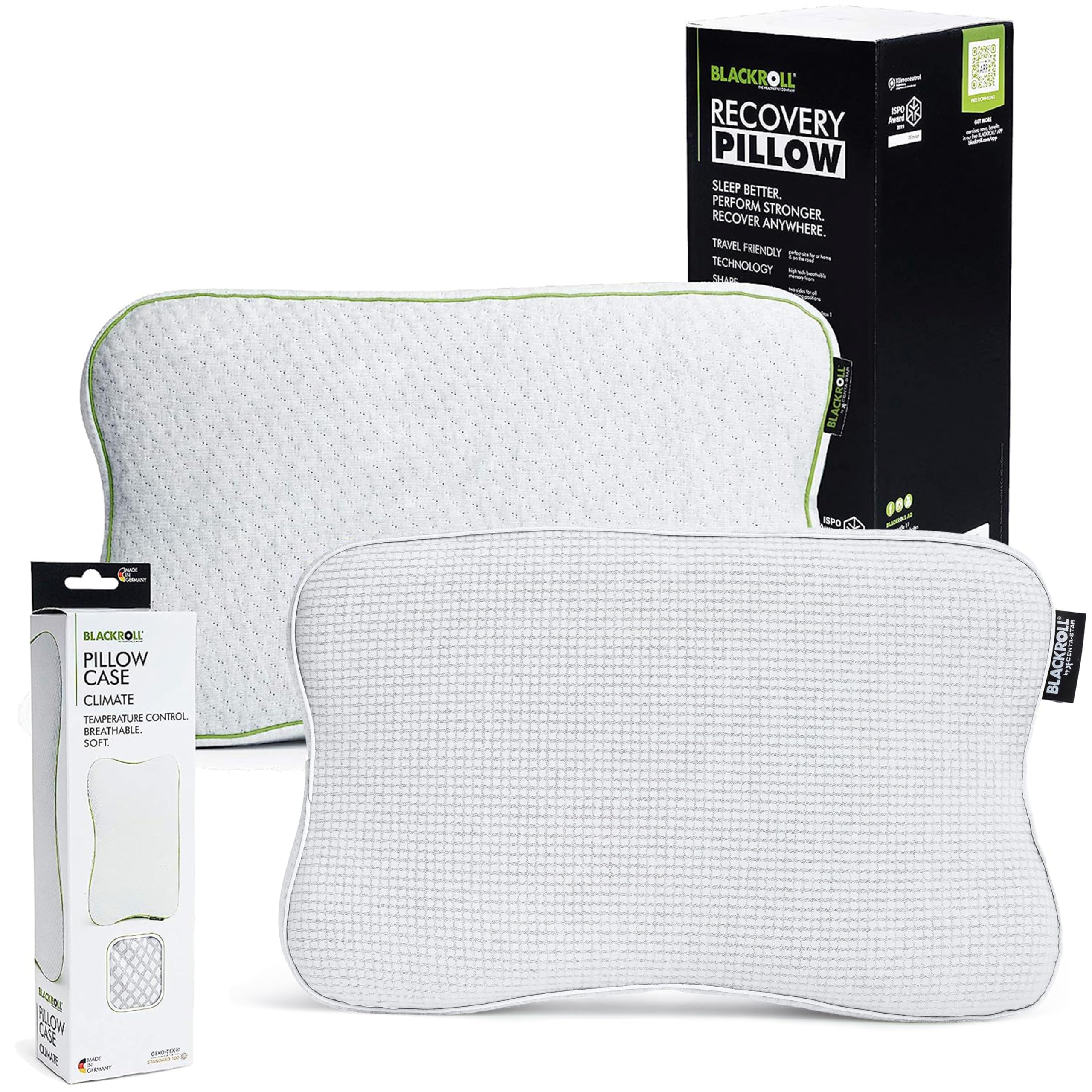 BLACKROLL® Recovery Pillow in un set - con federa aggiuntiva Climate - cuscino ortopedico di supporto al collo in schiuma di memoria viscosa - Made in Germany