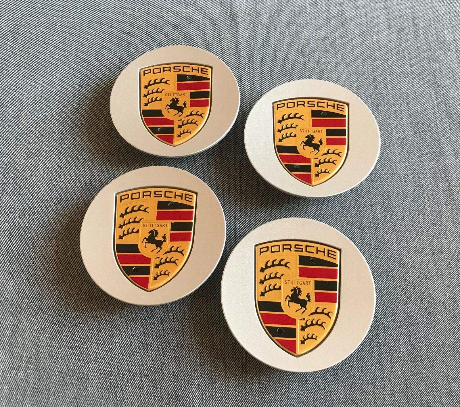 4pcs SILVER with gold crest Center caps for Porsche modern Cars - 76mm